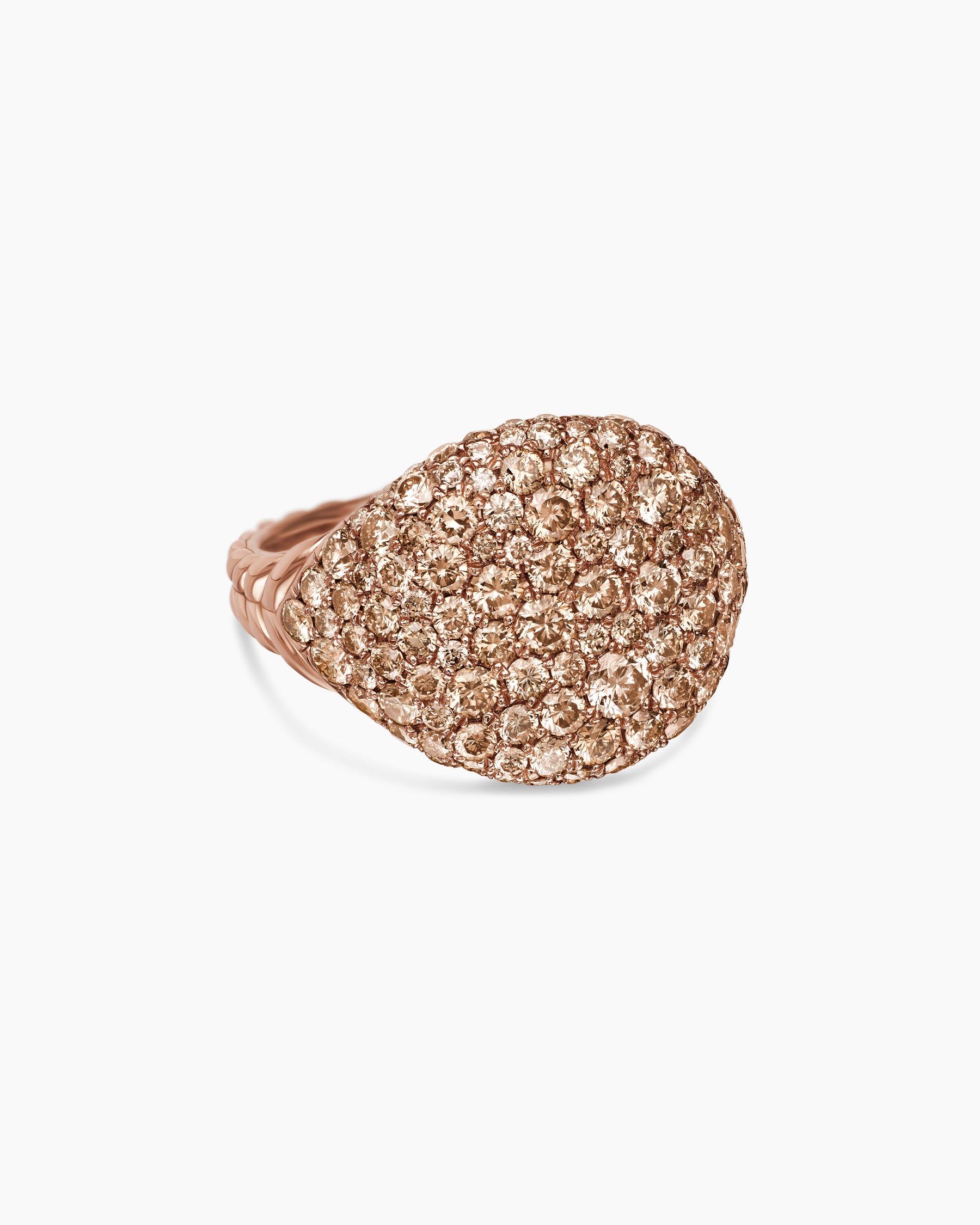 Pavé Pinky Ring in 18K Rose Gold with Cognac Diamonds, 13mm