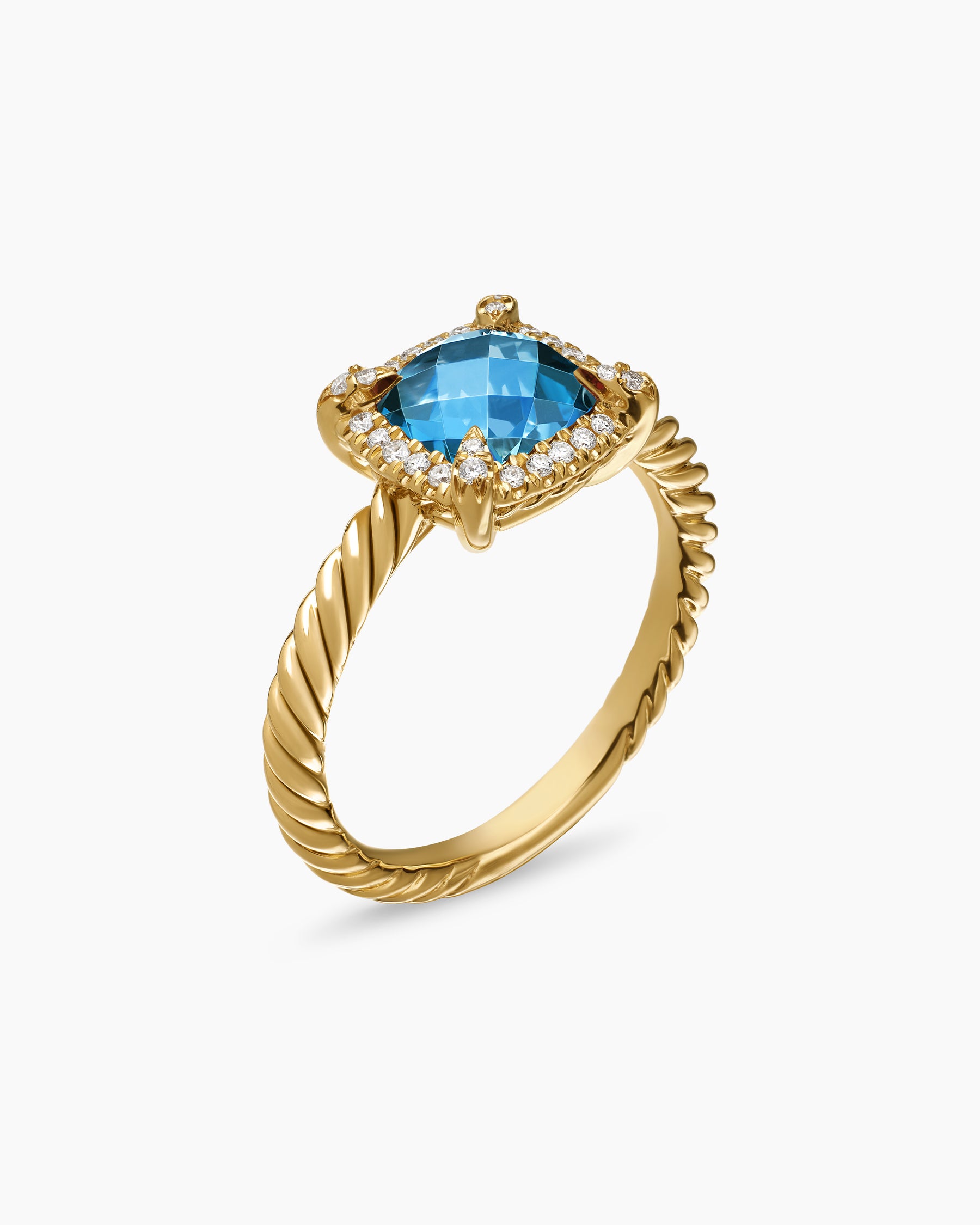 Petite Chatelaine Pavé Bezel Ring in 18K Yellow Gold with Hampton Blue Topaz and Diamonds, 7mm - Image 3