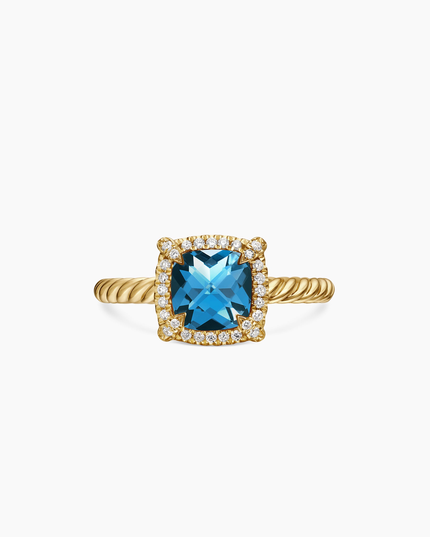 Petite Chatelaine Pavé Bezel Ring in 18K Yellow Gold with Hampton Blue Topaz and Diamonds, 7mm - Image 4