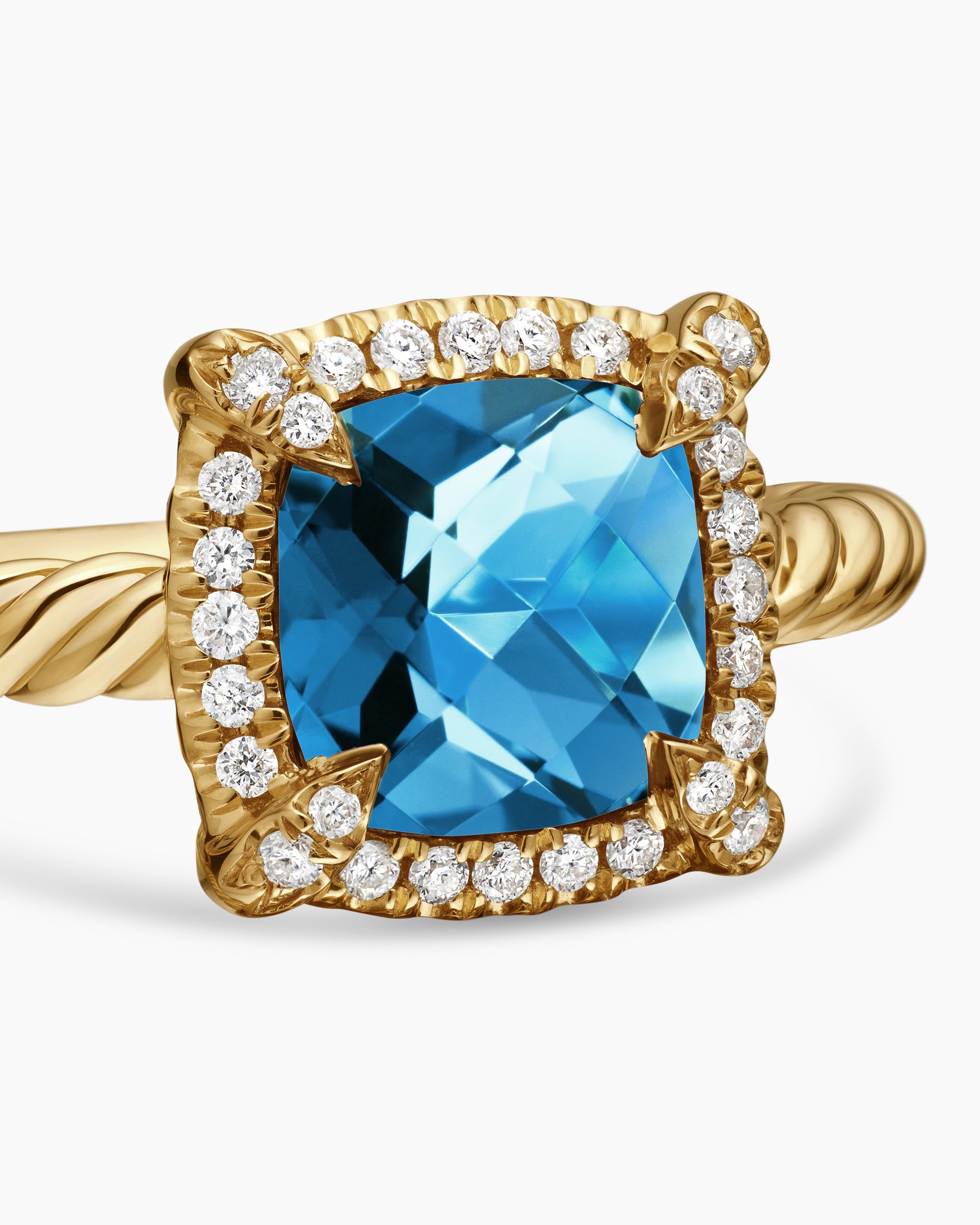 Petite Chatelaine Pavé Bezel Ring in 18K Yellow Gold with Hampton Blue Topaz and Diamonds, 7mm - Image 5