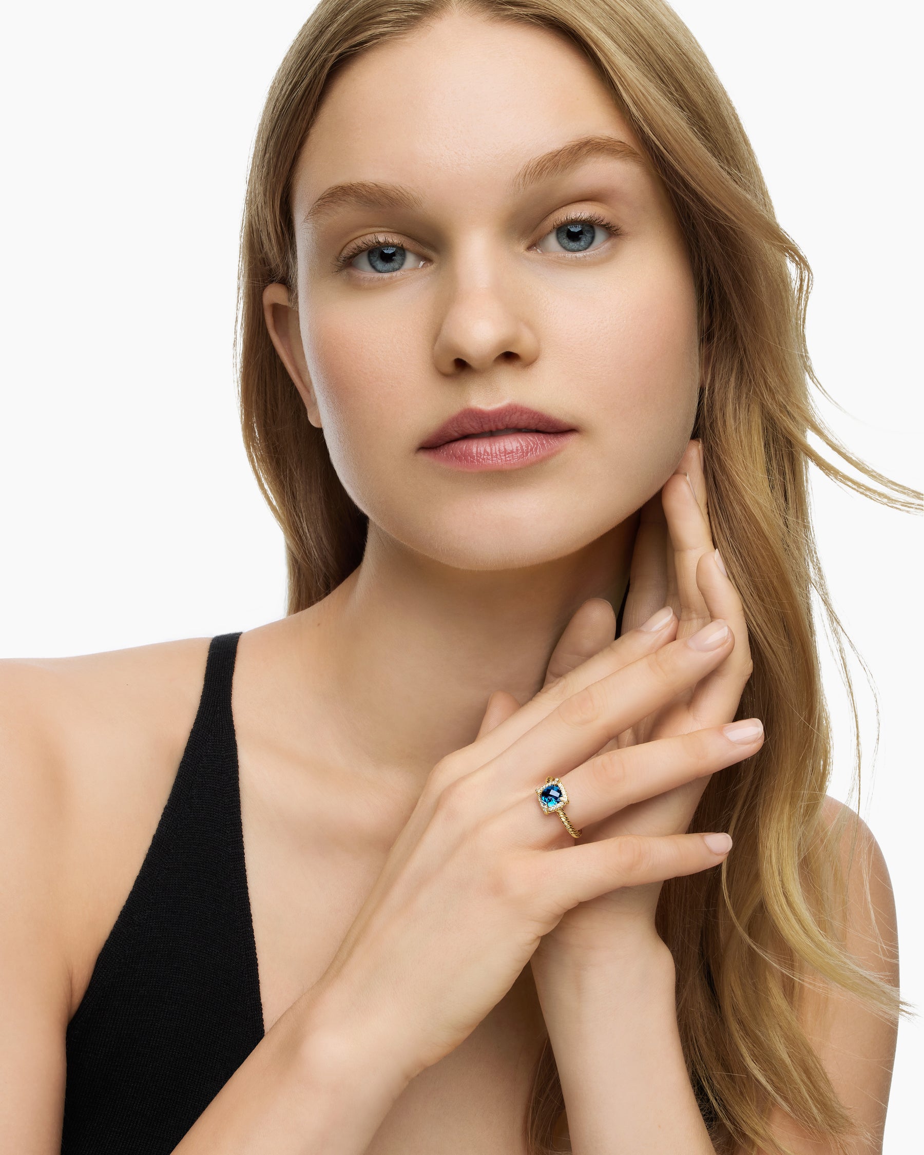 Petite Chatelaine Pavé Bezel Ring in 18K Yellow Gold with Hampton Blue Topaz and Diamonds, 7mm - Image 7