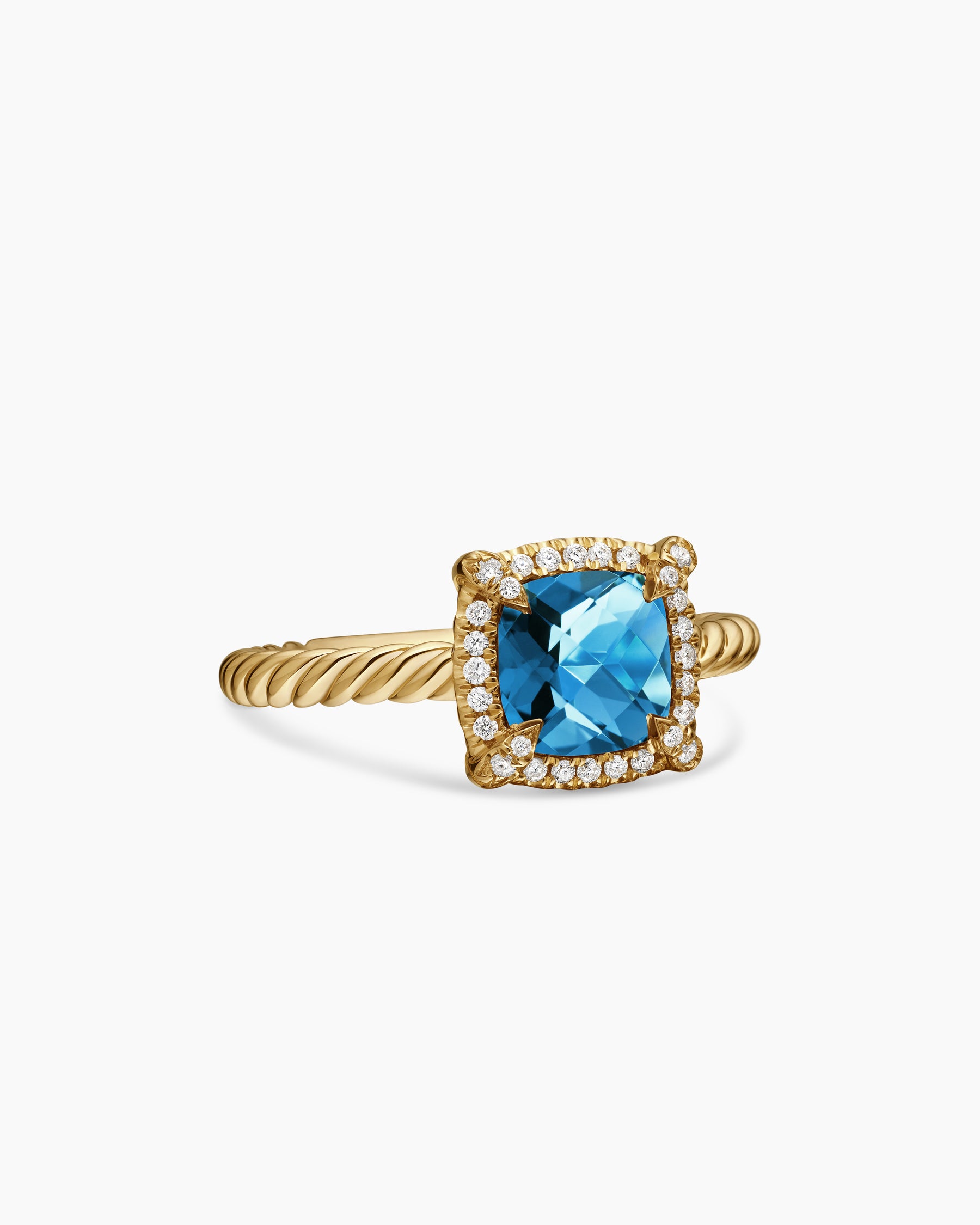 Petite Chatelaine Pavé Bezel Ring in 18K Yellow Gold with Hampton Blue Topaz and Diamonds, 7mm
