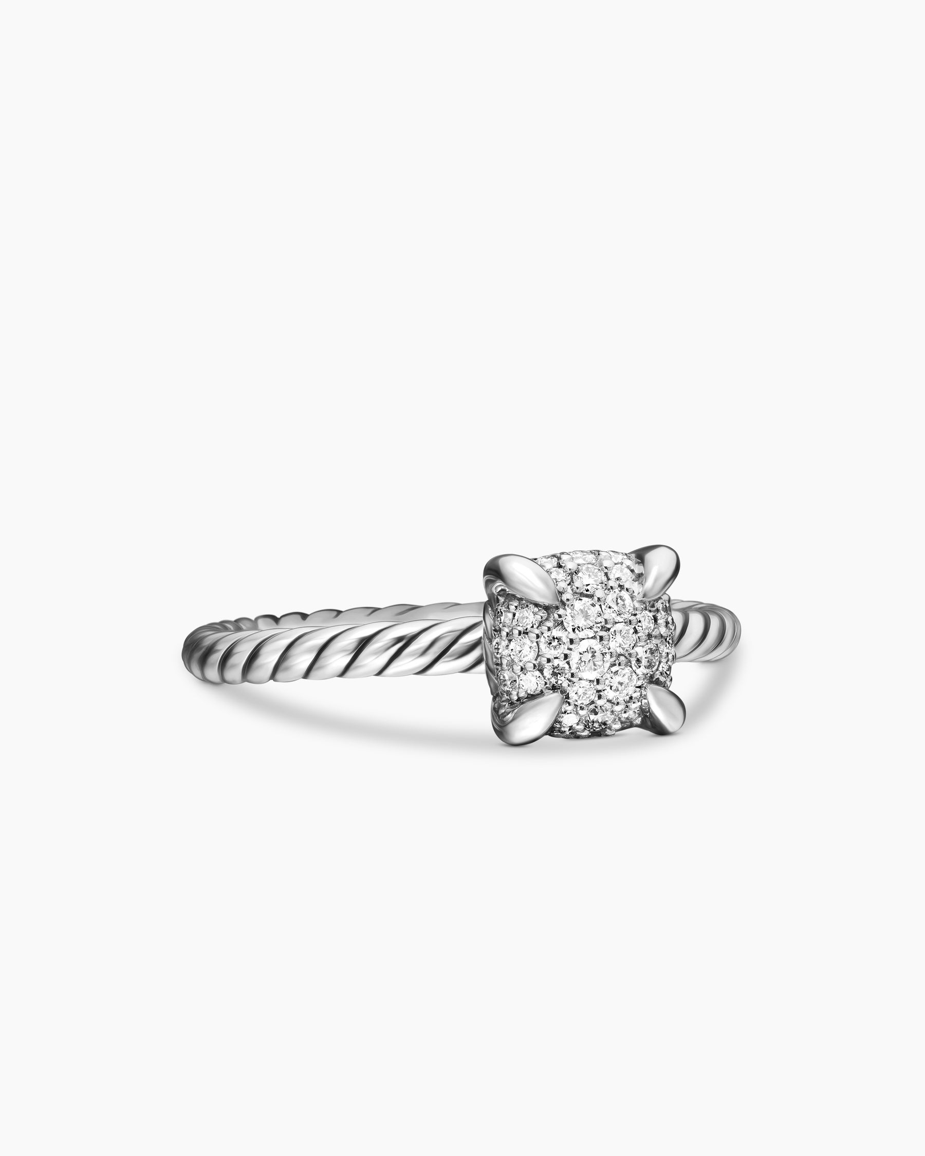 Petite Chatelaine Ring in Sterling Silver with Pavé Diamonds, 7mm