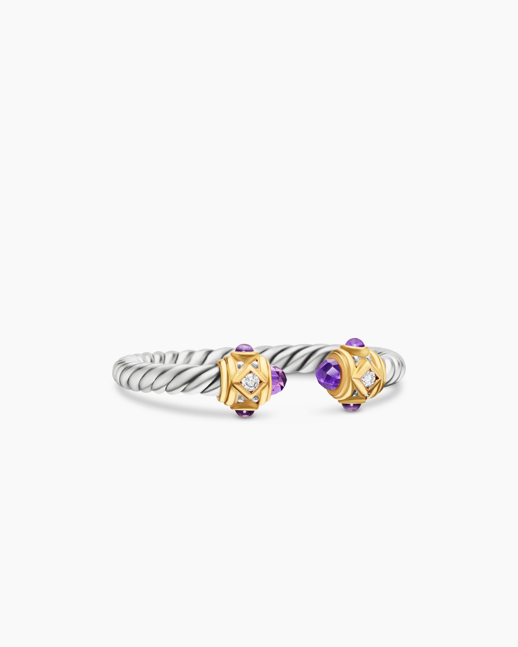 Renaissance Ring in Sterling Silver with 14K Yellow Gold, Amethyst and Diamonds, 2.3mm