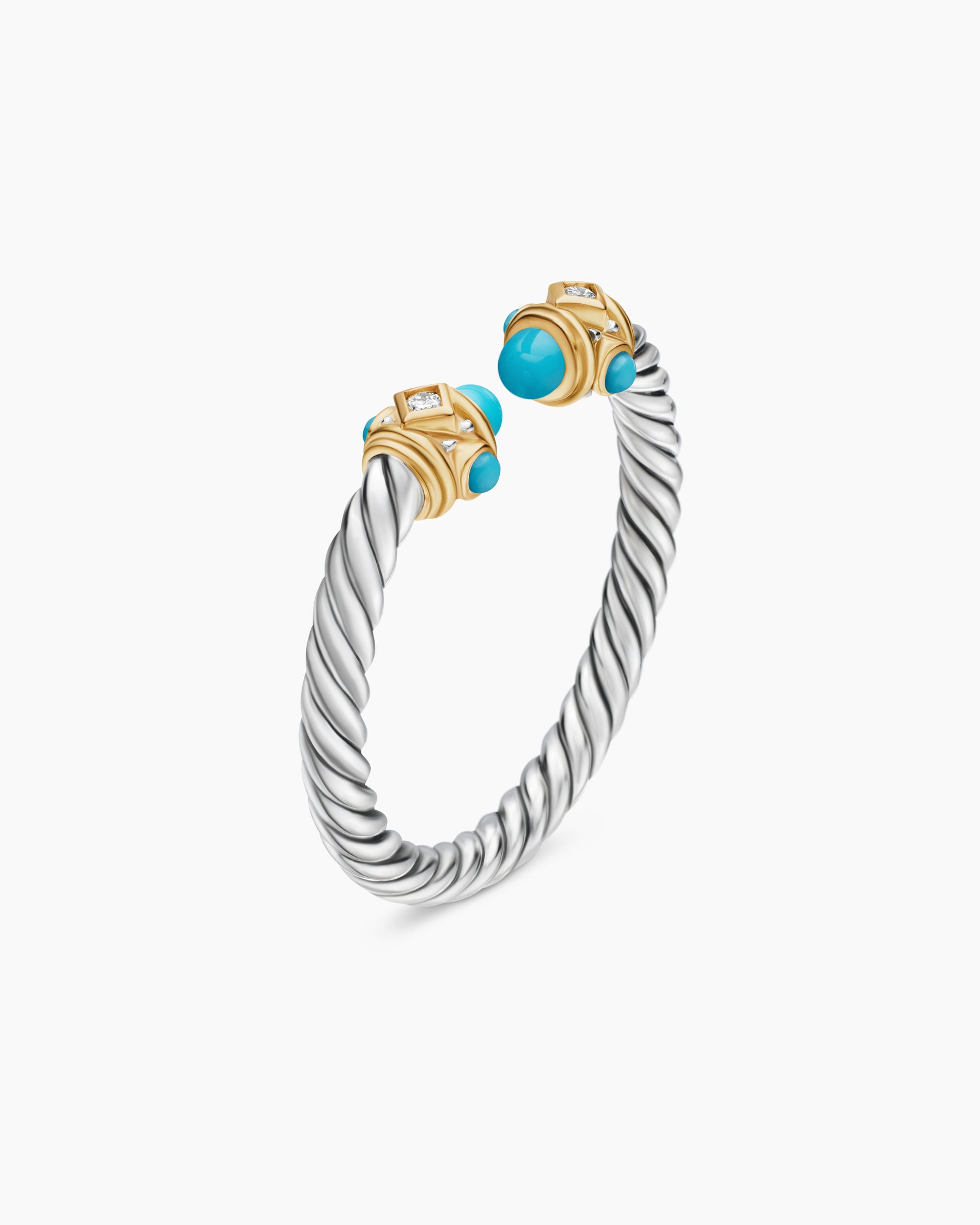 Renaissance Ring in Sterling Silver with 14K Yellow Gold, Turquoise and Diamonds, 2.3mm - Image 3
