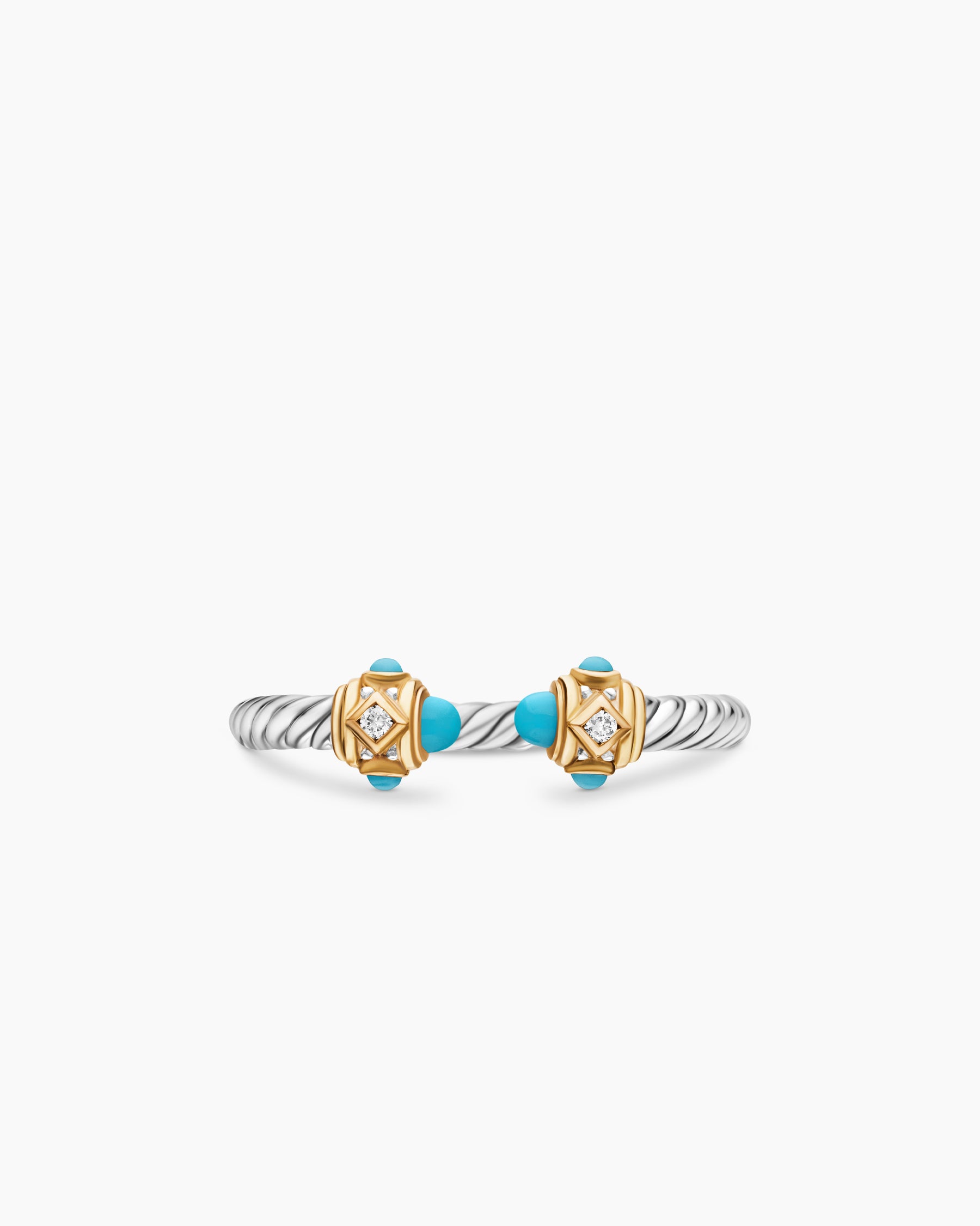 Renaissance Ring in Sterling Silver with 14K Yellow Gold, Turquoise and Diamonds, 2.3mm - Image 4