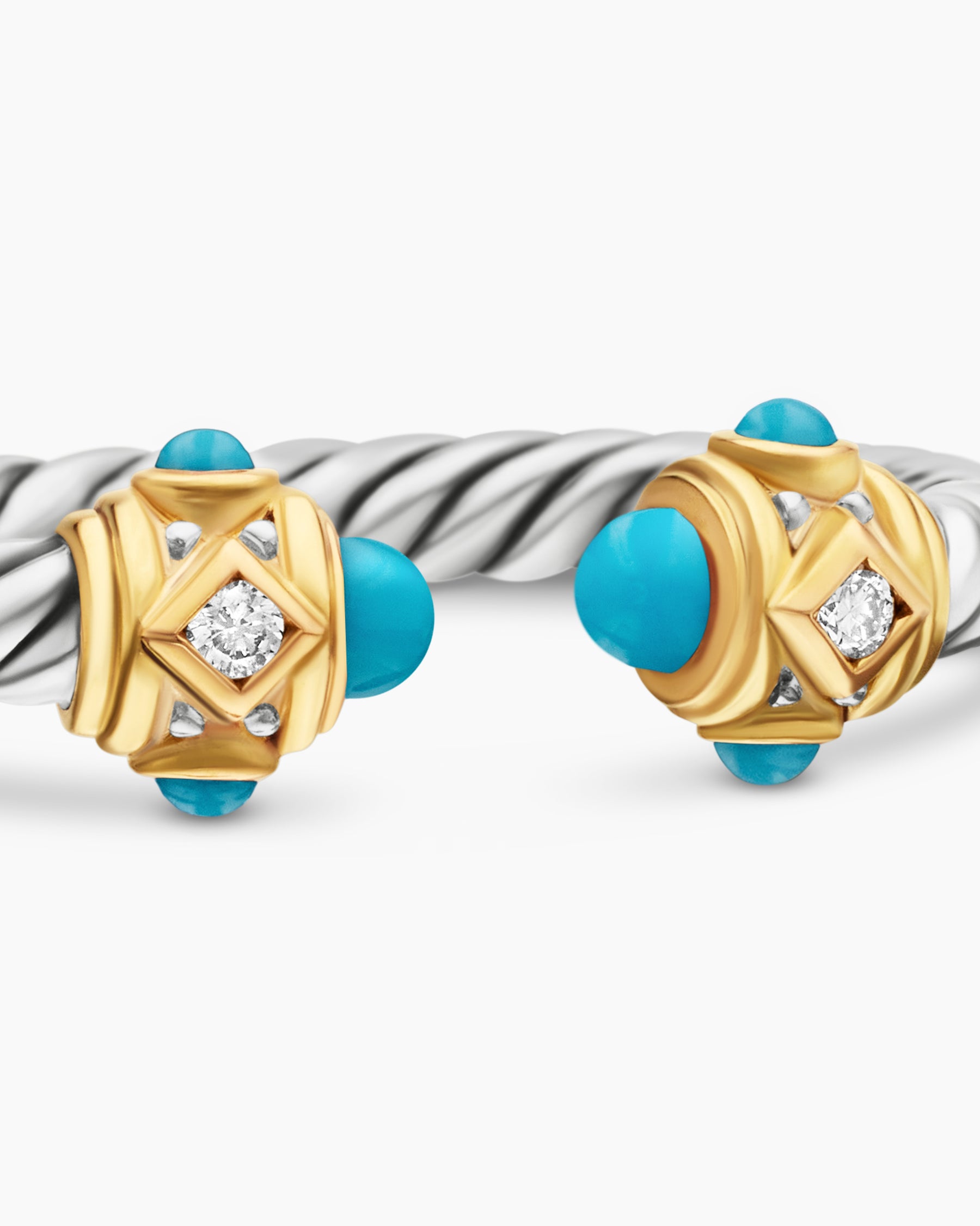 Renaissance Ring in Sterling Silver with 14K Yellow Gold, Turquoise and Diamonds, 2.3mm - Image 7