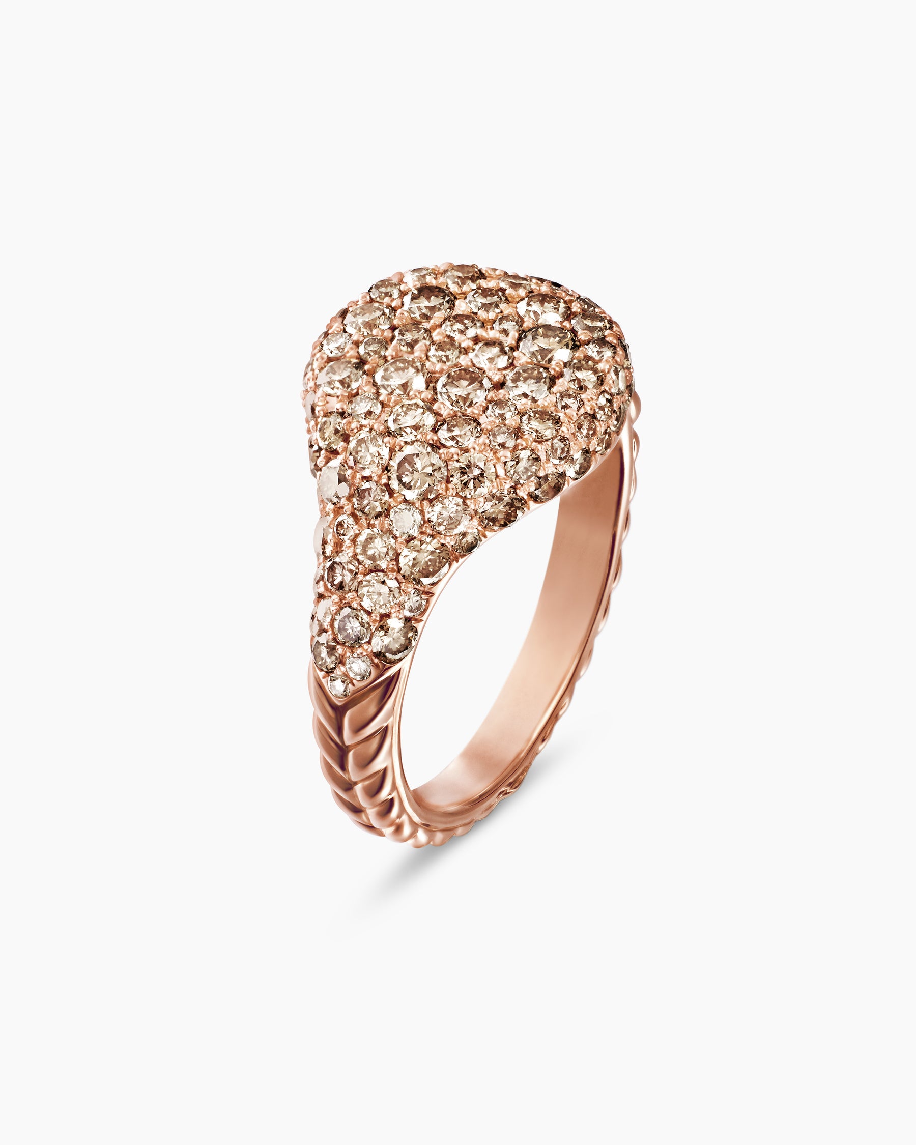 Pavé Pinky Ring in 18K Rose Gold with Cognac Diamonds, 10mm - Image 3