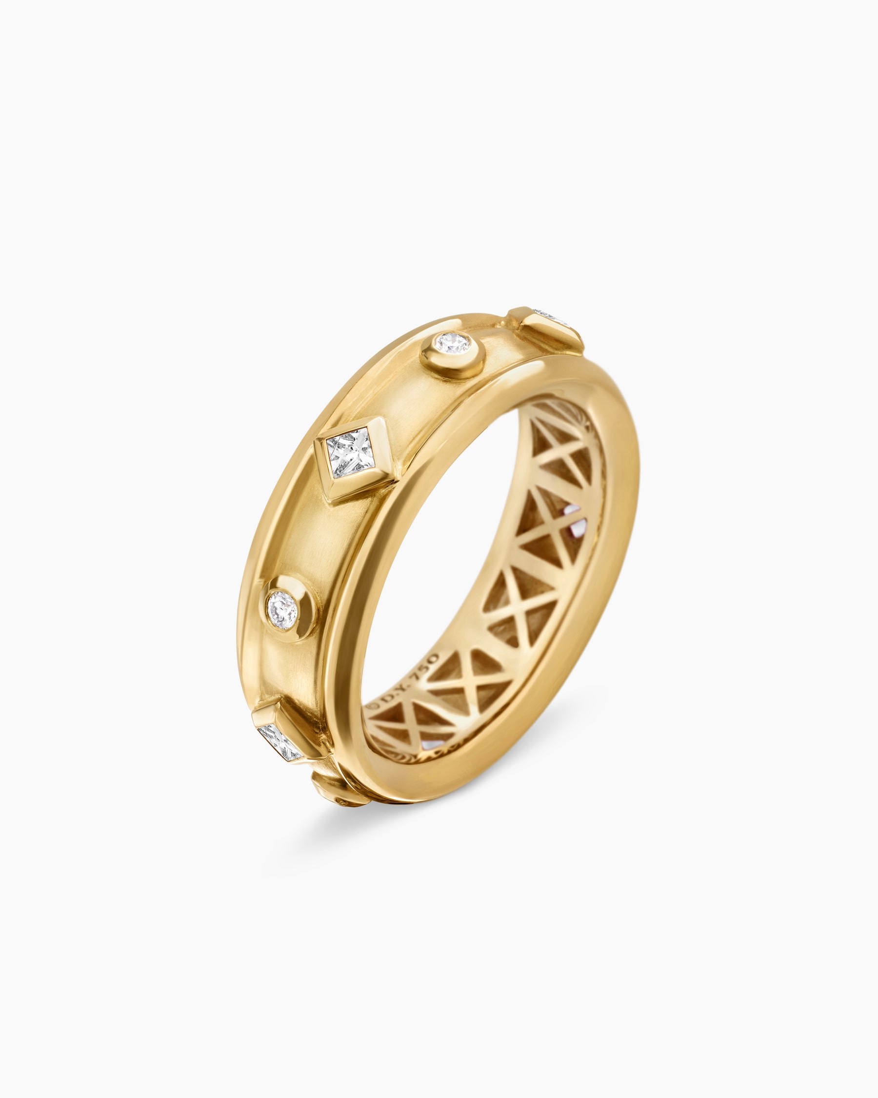 Modern Renaissance Band Ring in 18K Yellow Gold with Diamonds, 6.6mm - Image 3