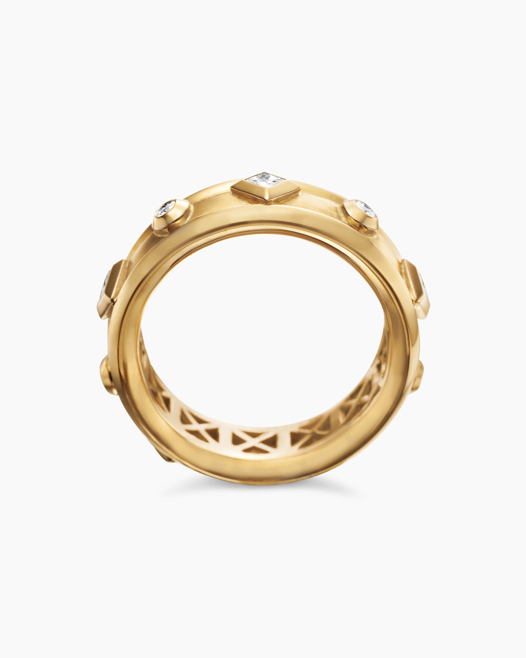 Modern Renaissance Band Ring in 18K Yellow Gold with Diamonds, 6.6mm - Image 5