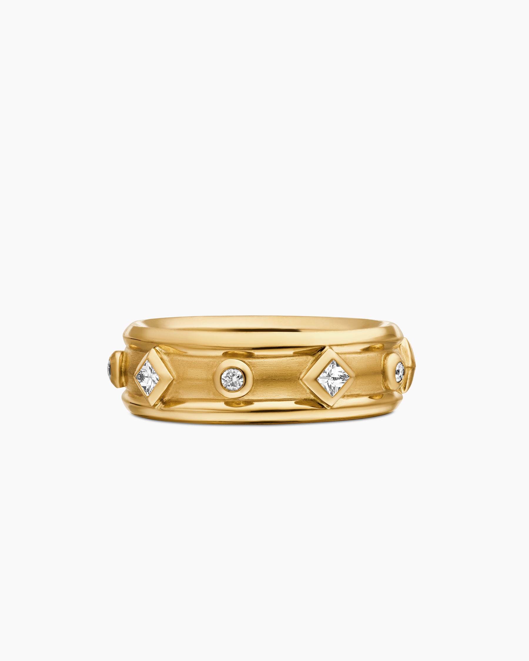 Modern Renaissance Band Ring in 18K Yellow Gold with Diamonds, 6.6mm