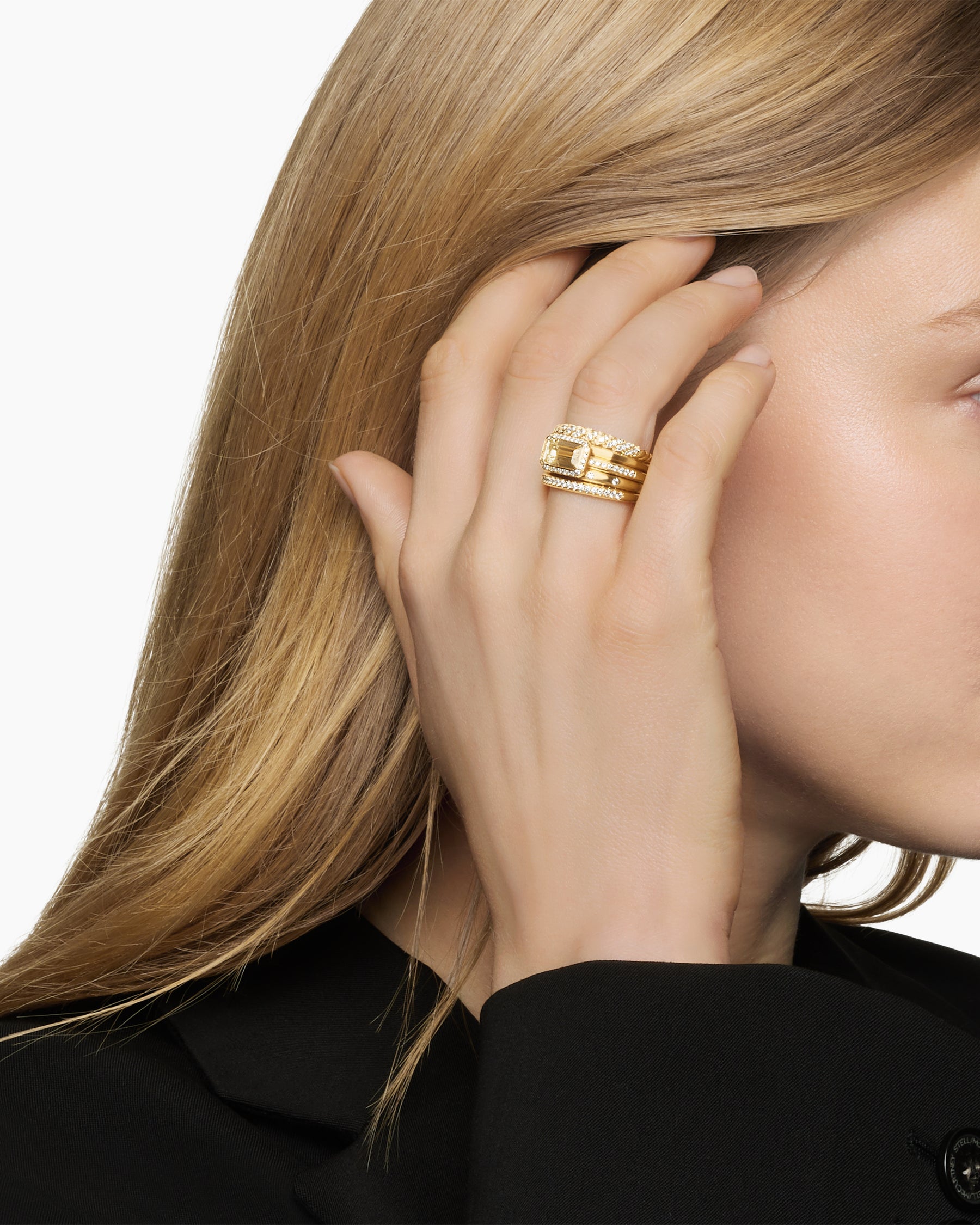 Stax Statement Ring in 18K Yellow Gold with Champagne Citrine and Diamonds, 14mm - Image 2