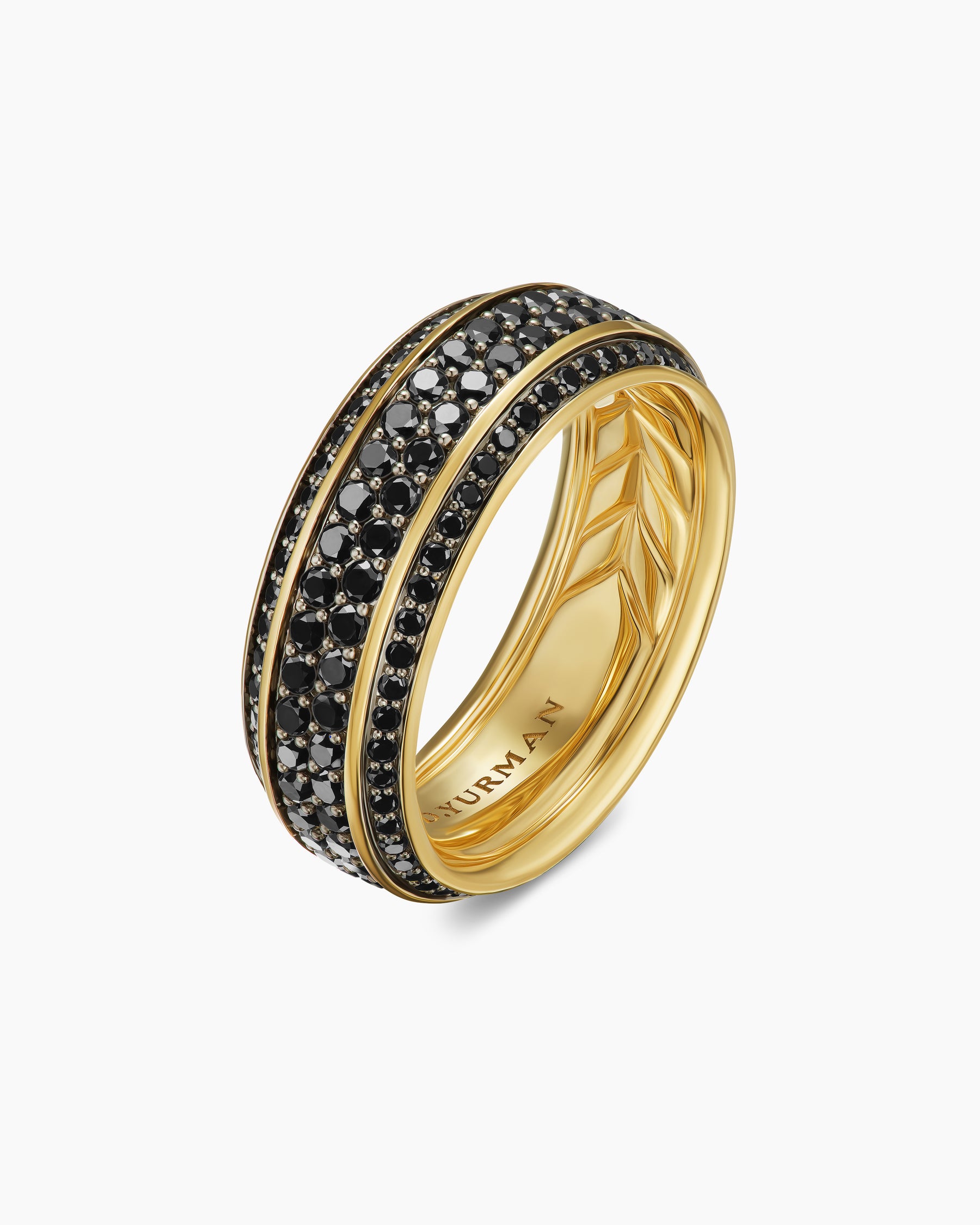 Streamline Beveled Band Ring in 18K Yellow Gold with Black Diamonds, 8.5mm - Image 3