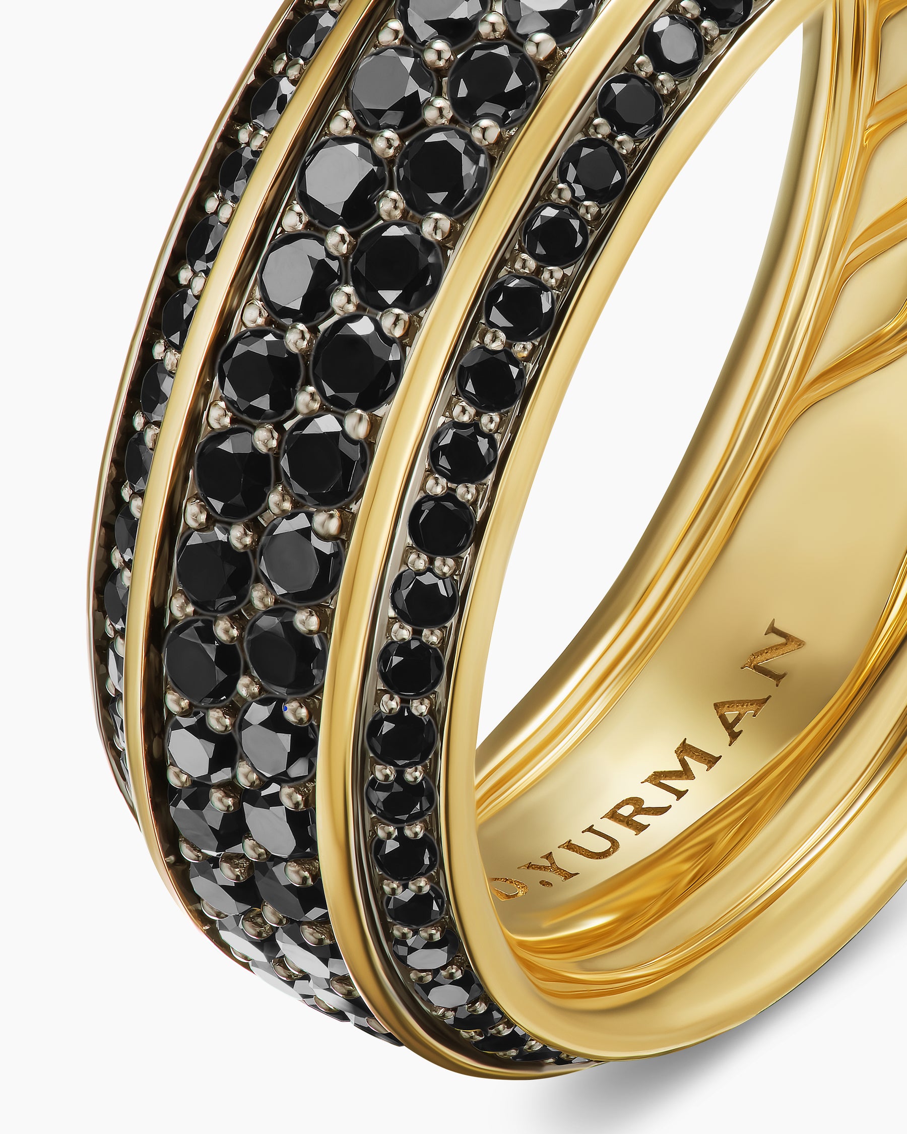 Streamline Beveled Band Ring in 18K Yellow Gold with Black Diamonds, 8.5mm - Image 6