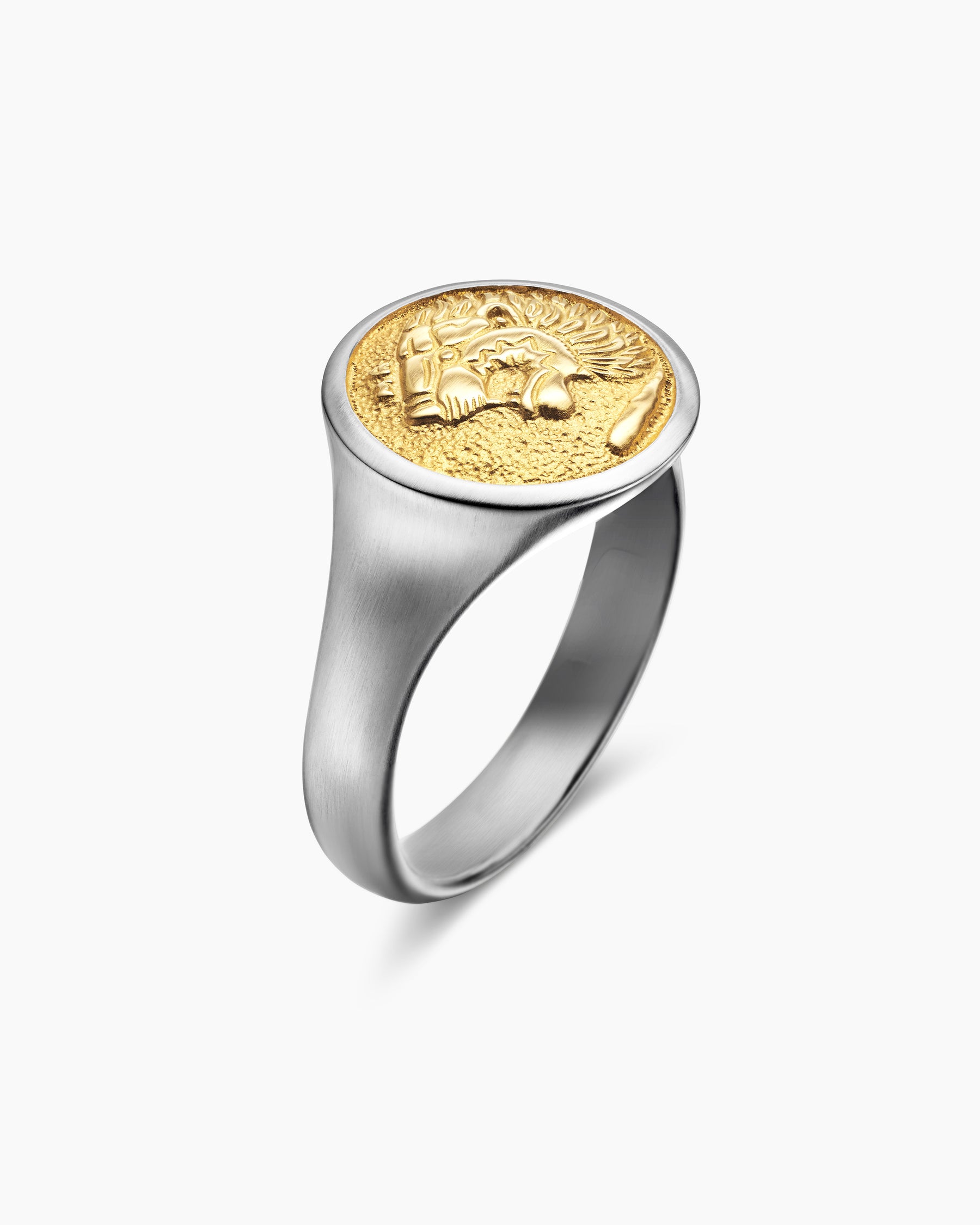 Petrvs Lion Pinky Ring in Sterling Silver with 18K Yellow Gold, 15mm - Image 3
