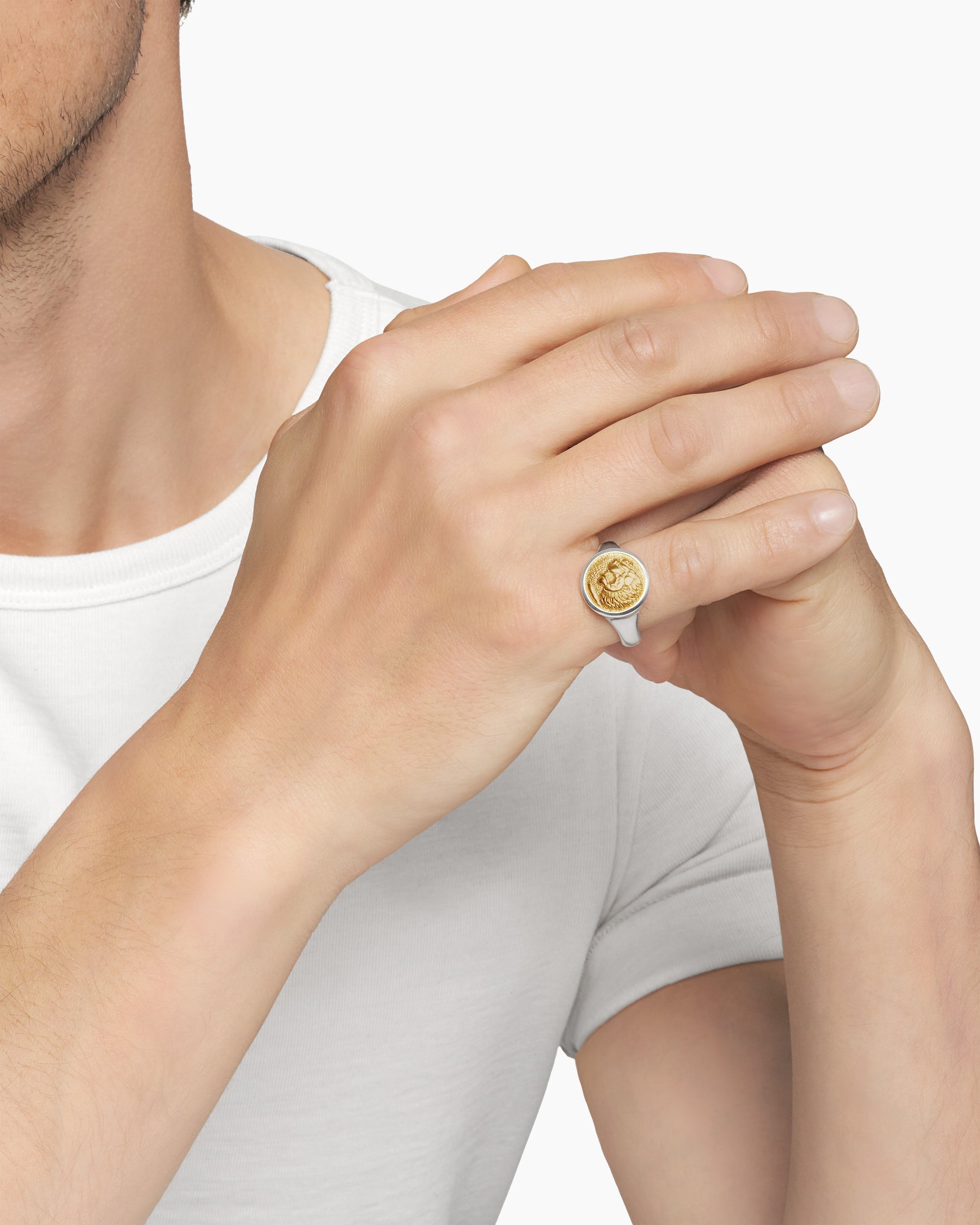 Petrvs Lion Pinky Ring in Sterling Silver with 18K Yellow Gold, 15mm - Image 7