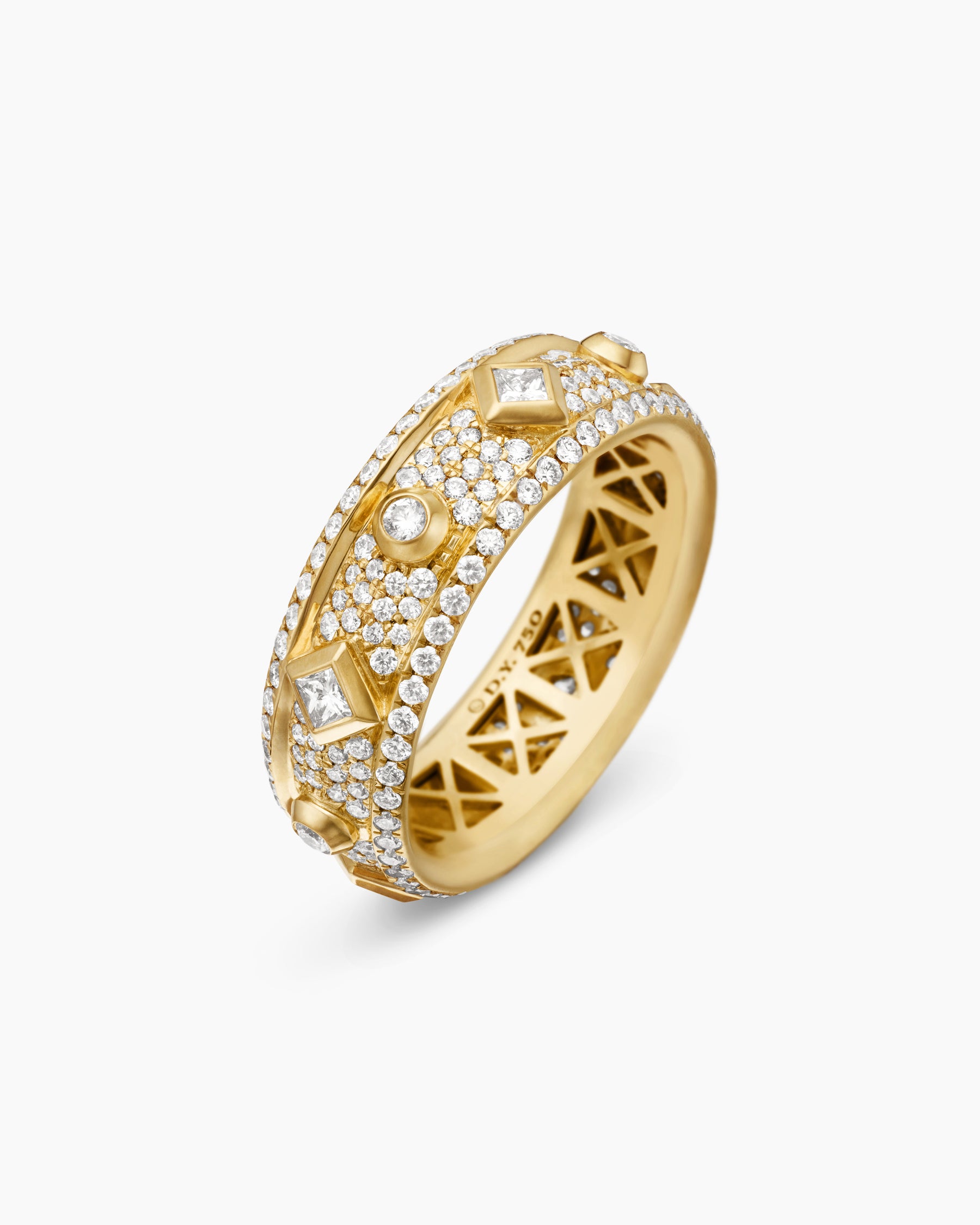 Modern Renaissance Band Ring in 18K Yellow Gold with Diamonds, 6.6mm - Image 3