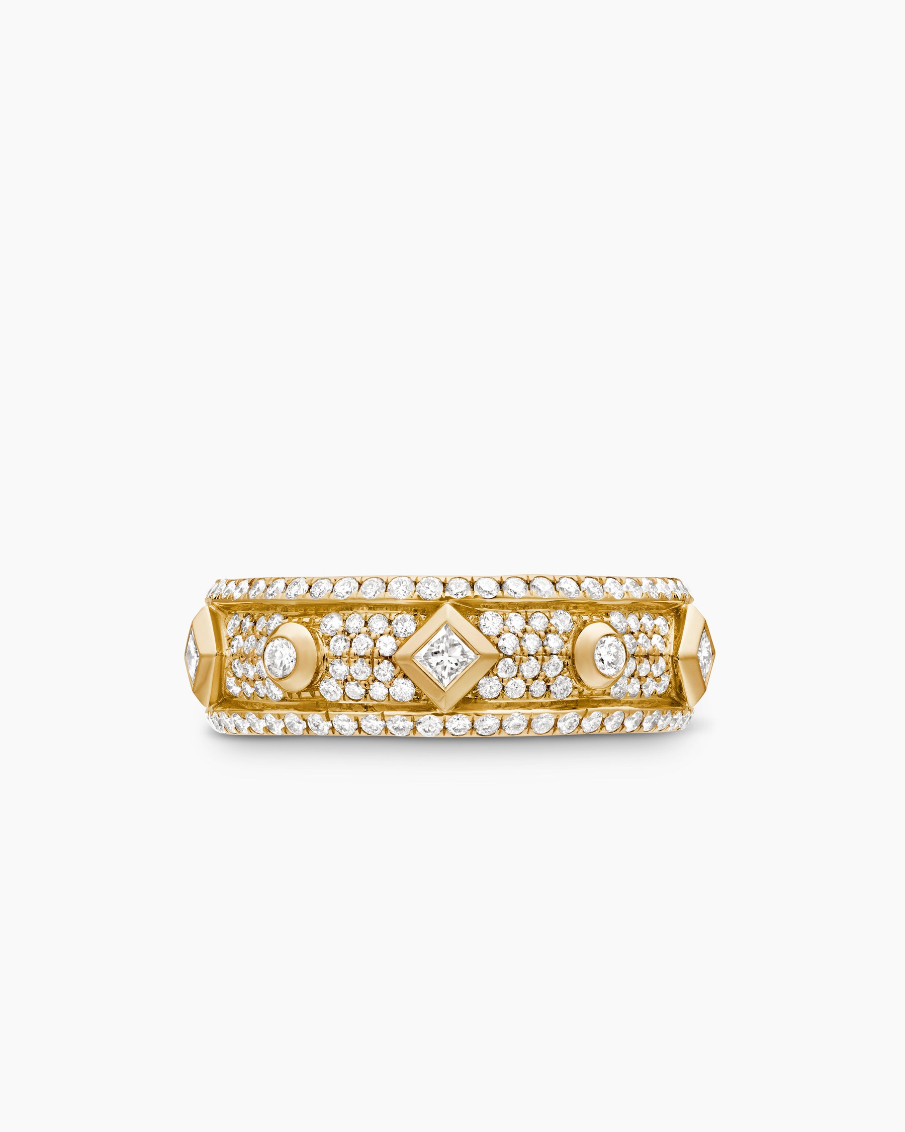 Modern Renaissance Band Ring in 18K Yellow Gold with Diamonds, 6.6mm - Image 4