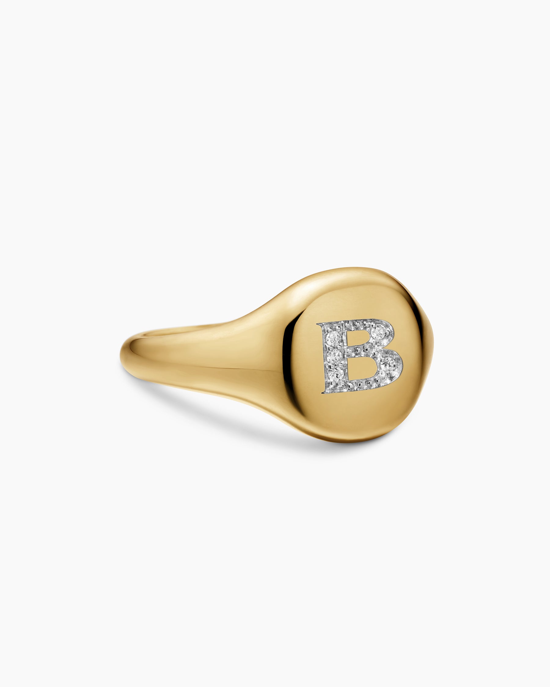 DY Initial Pinky Ring in 18K Yellow Gold with Diamond B, 9.8mm