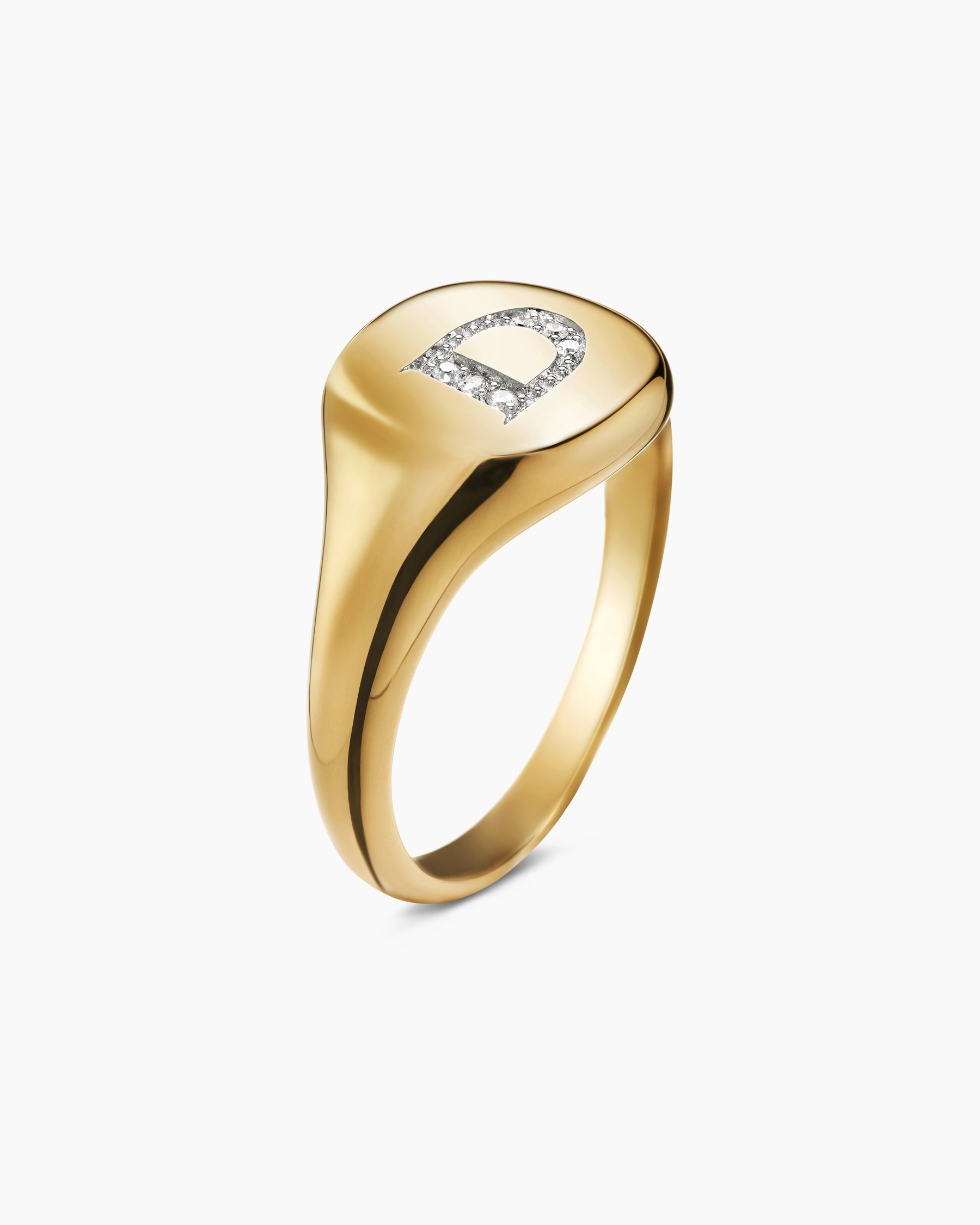 DY Initial Pinky Ring in 18K Yellow Gold with Diamond D, 9.8mm - Image 3