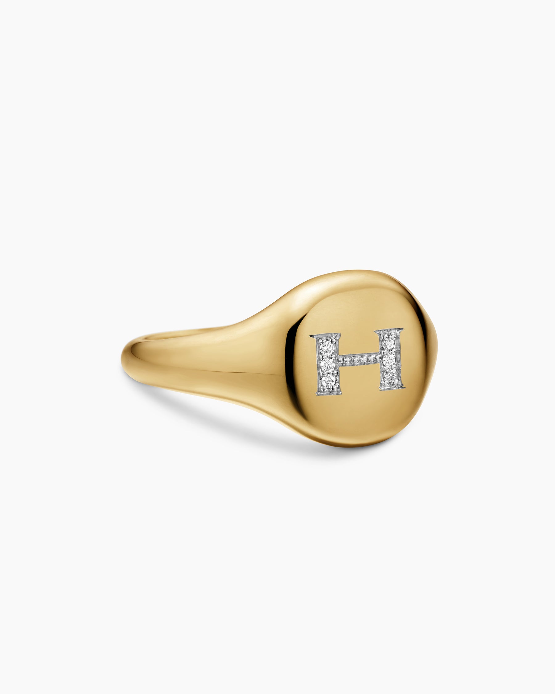 DY Initial Pinky Ring in 18K Yellow Gold with Diamond H, 9.8mm