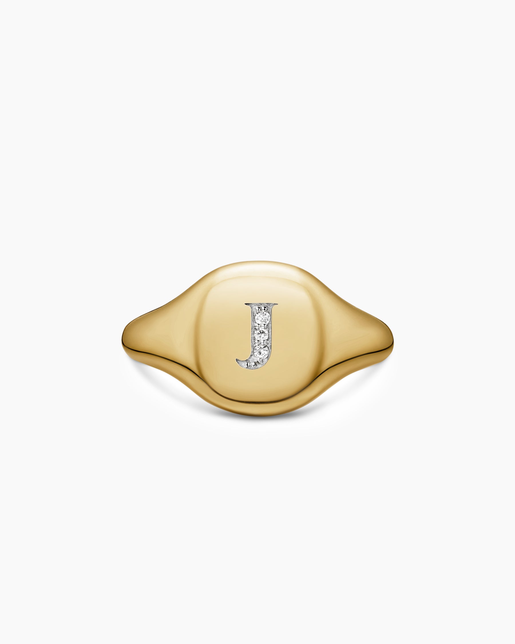 DY Initial Pinky Ring in 18K Yellow Gold with Diamond J, 9.8mm - Image 4