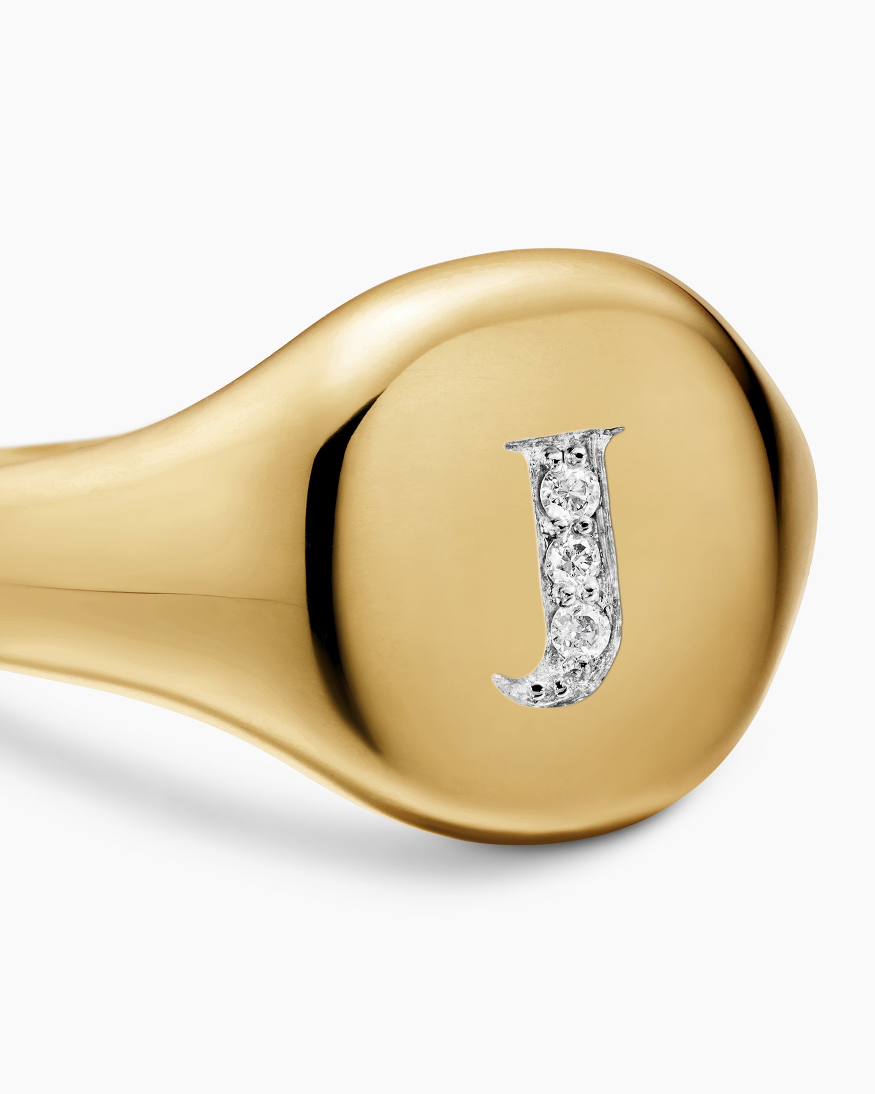 DY Initial Pinky Ring in 18K Yellow Gold with Diamond J, 9.8mm - Image 5