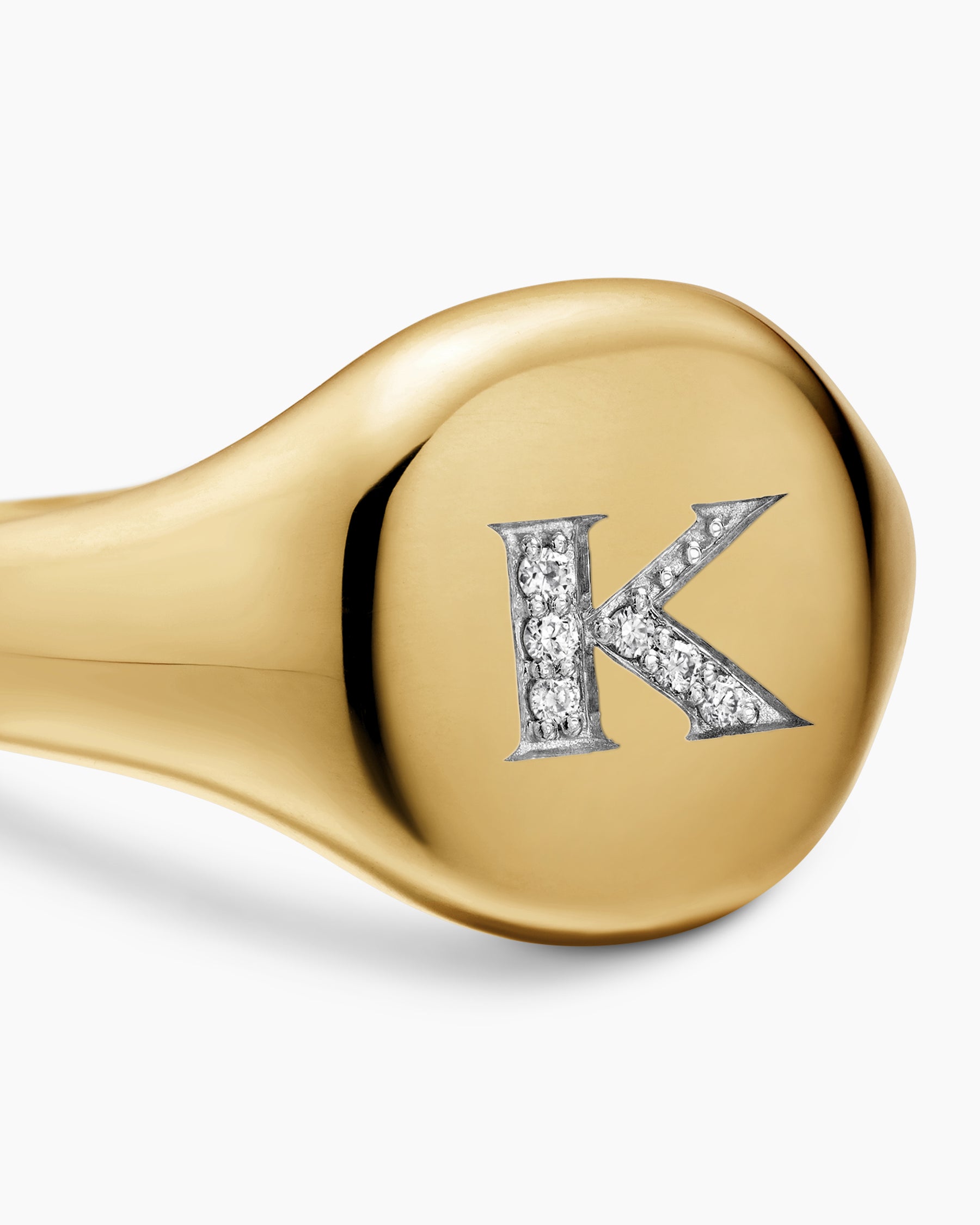 DY Initial Pinky Ring in 18K Yellow Gold with Diamond K, 9.8mm - Image 5