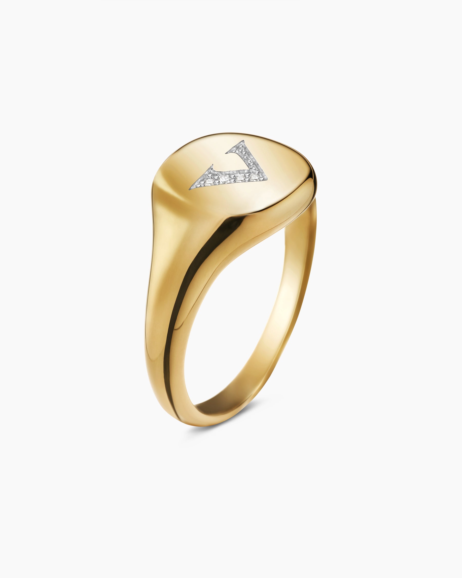 DY Initial Pinky Ring in 18K Yellow Gold with Diamond V, 9.8mm - Image 3