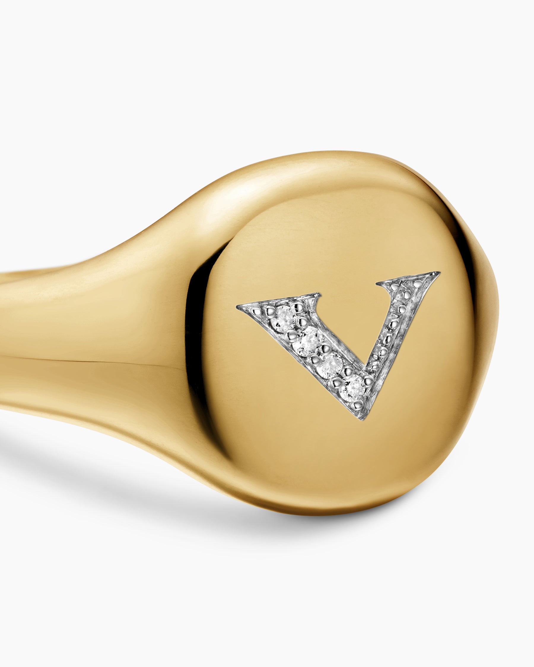 DY Initial Pinky Ring in 18K Yellow Gold with Diamond V, 9.8mm - Image 5
