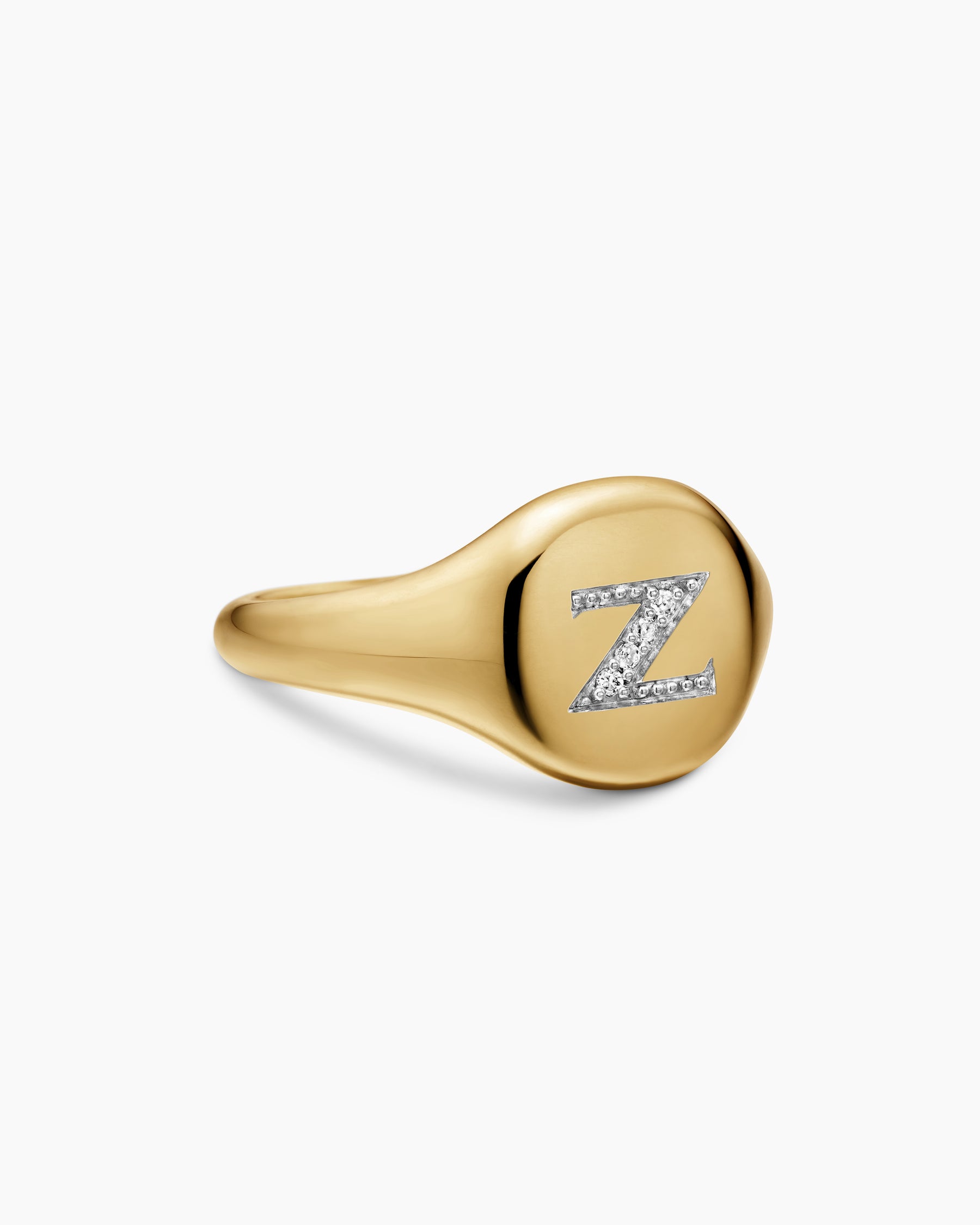 DY Initial Pinky Ring in 18K Yellow Gold with Diamond Z, 9.8mm