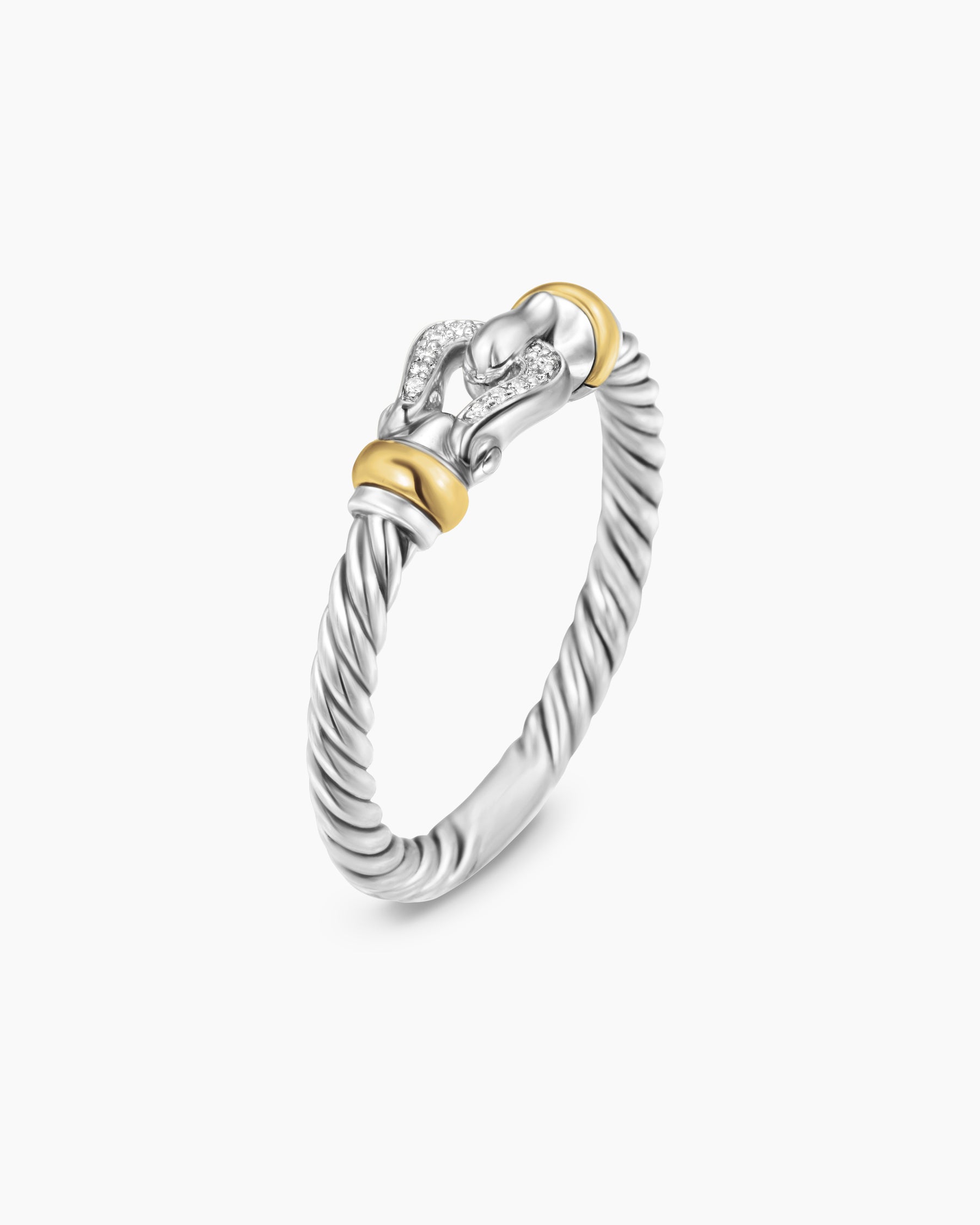 Petite Buckle Ring in Sterling Silver with 18K Yellow Gold and Diamonds, 2mm - Image 3