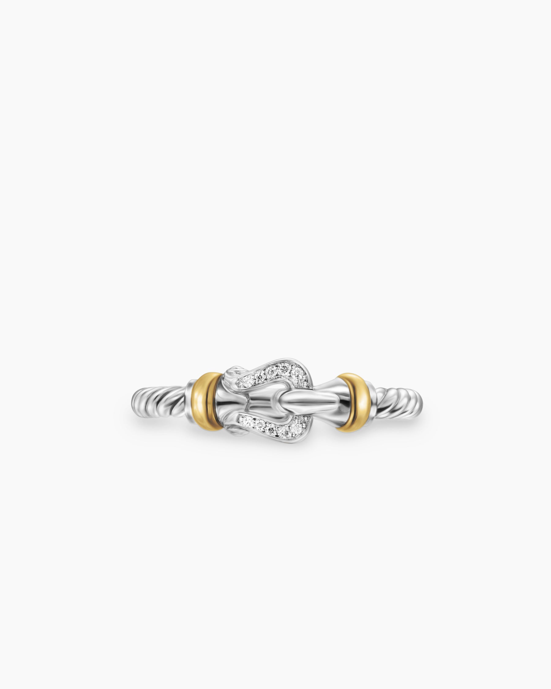 Petite Buckle Ring in Sterling Silver with 18K Yellow Gold and Diamonds, 2mm - Image 4