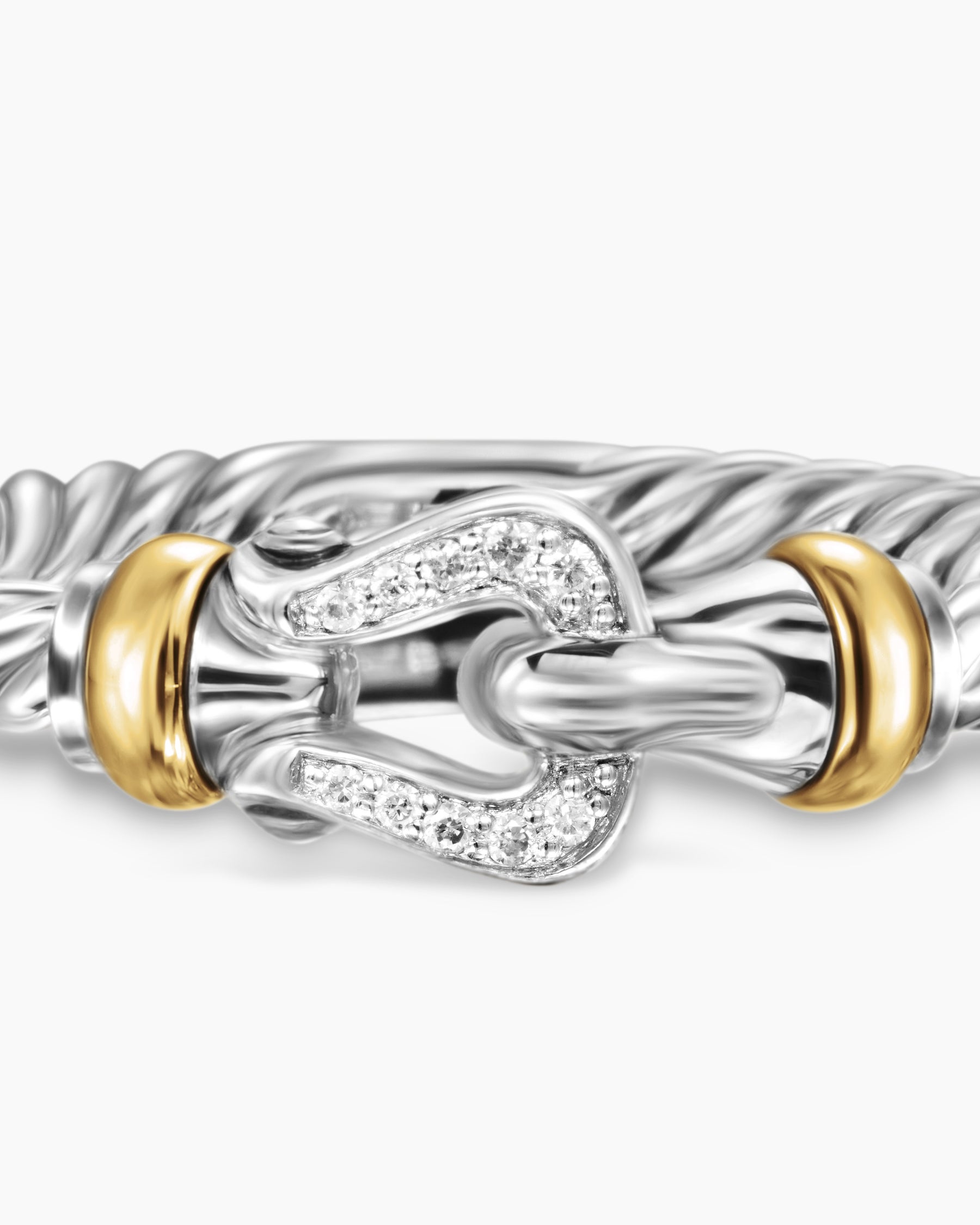 Petite Buckle Ring in Sterling Silver with 18K Yellow Gold and Diamonds, 2mm - Image 7