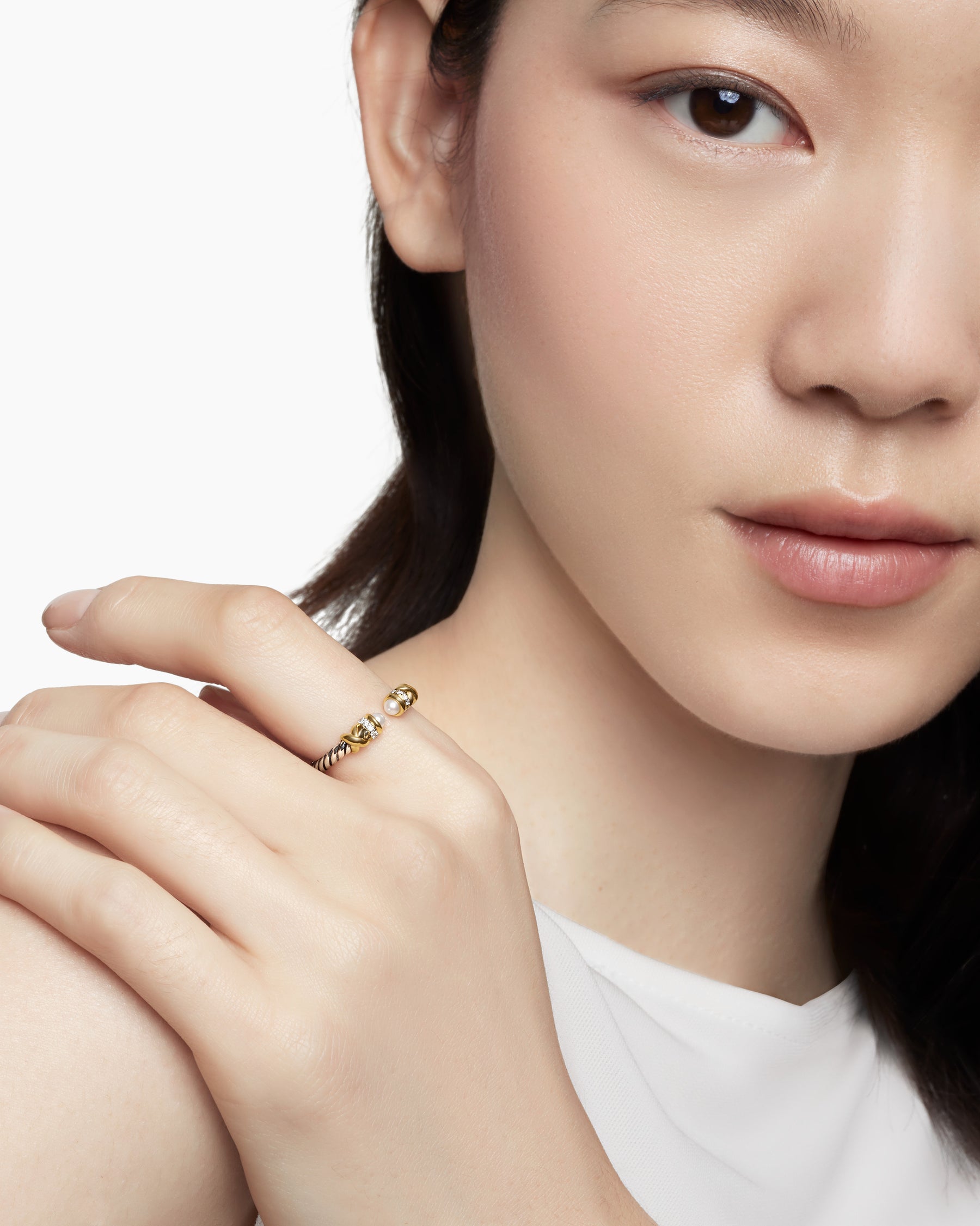 Petite Helena Ring in Sterling Silver with 18K Yellow Gold, Pearls and Diamonds, 2.5mm - Image 8