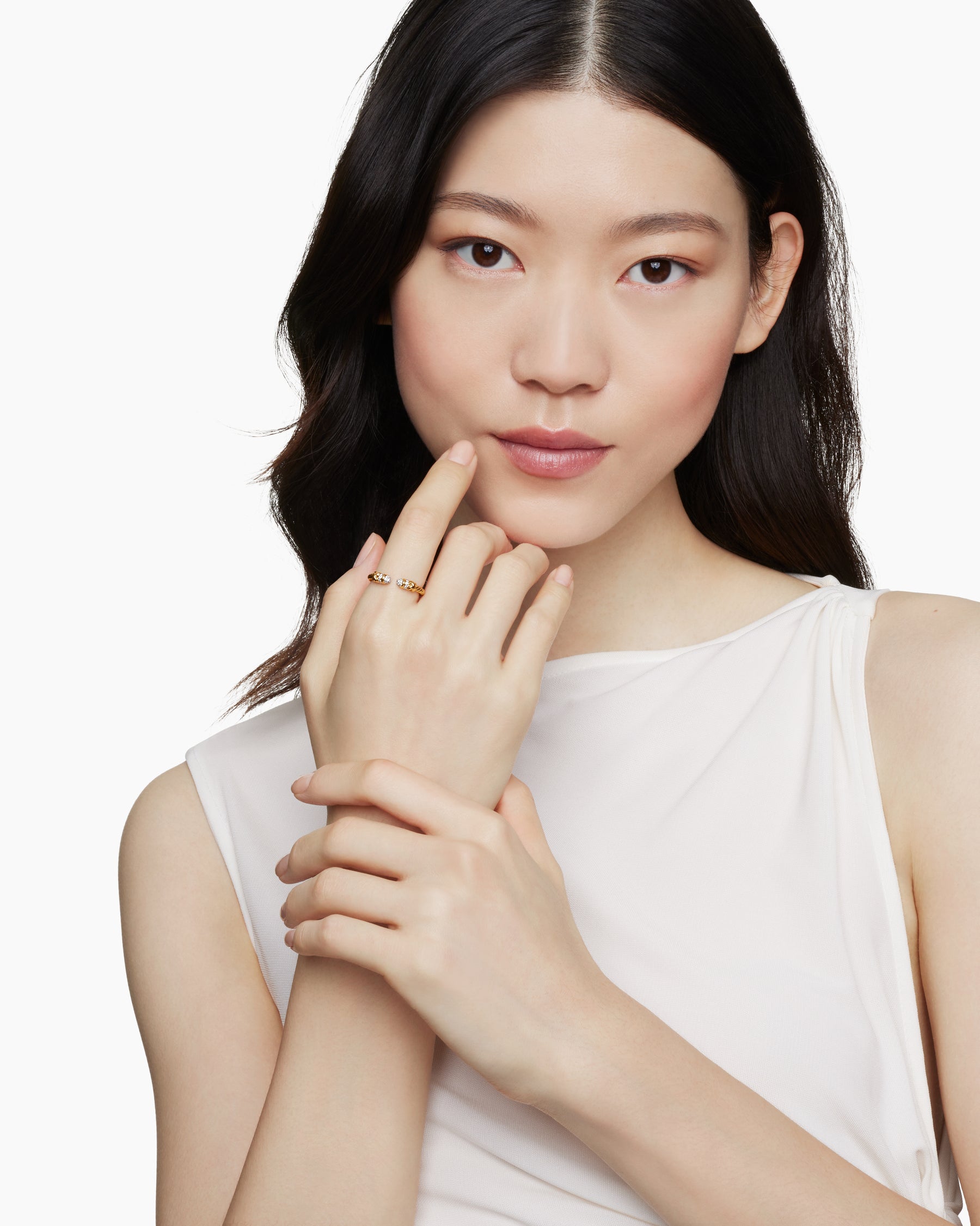 Alternative view of Petite Helena Open Ring in 18K Yellow Gold with Diamonds, 2.5mm