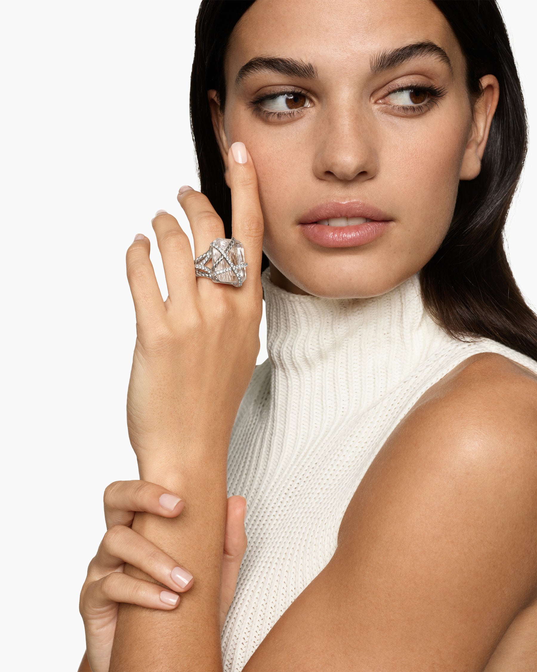 Cable Wrap Ring in Sterling Silver with Crystal and Diamonds, 20.4mm - Image 2