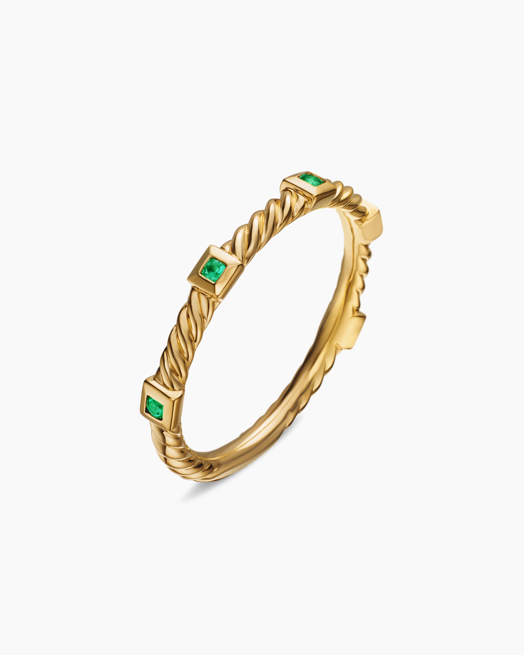 Cable Collectibles Stack Ring in 18K Yellow Gold with Emeralds, 2mm - Image 3