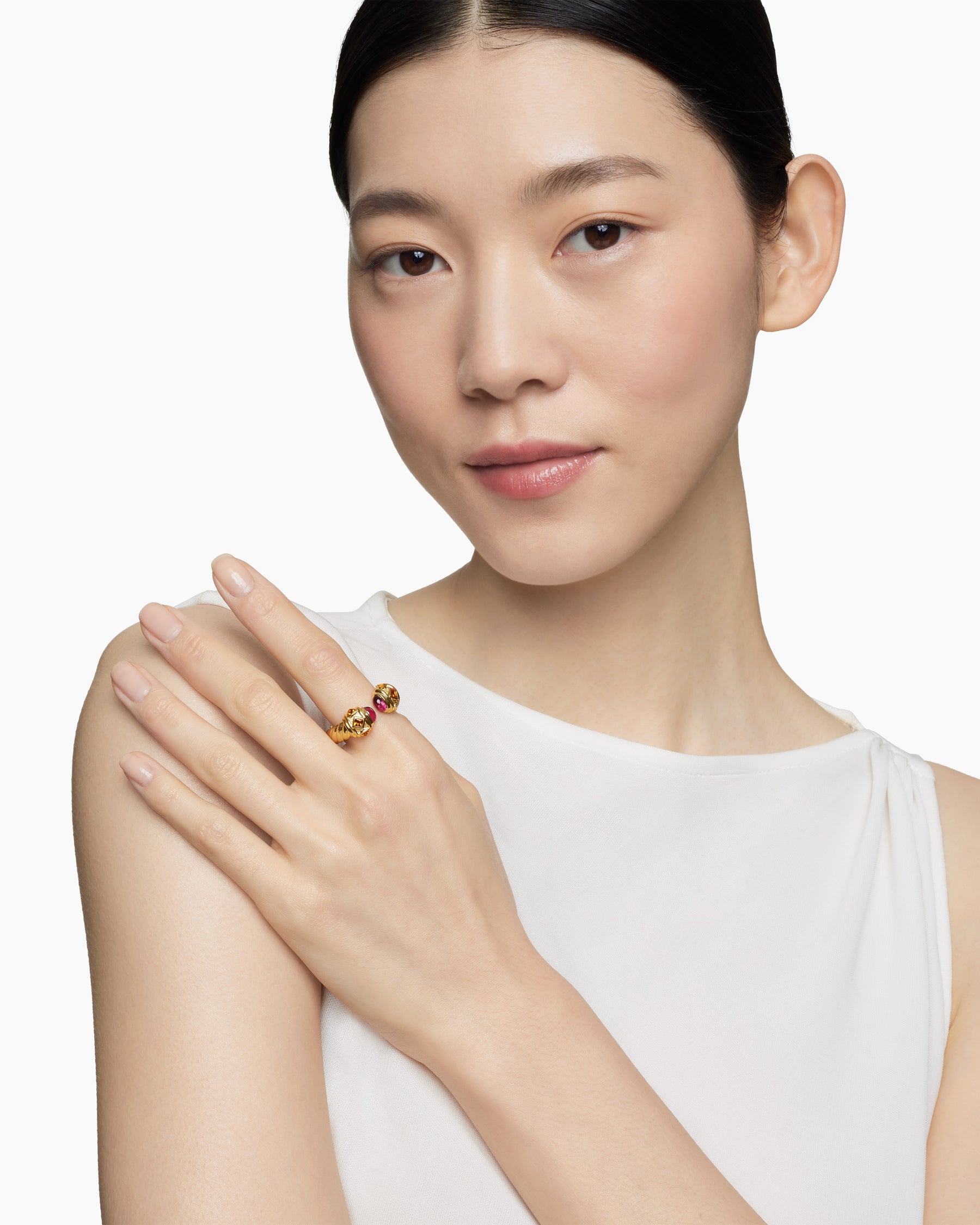 Alternative view of Renaissance Color Ring in 18K Yellow Gold with Rubellite and Madeira Citrine, 10mm