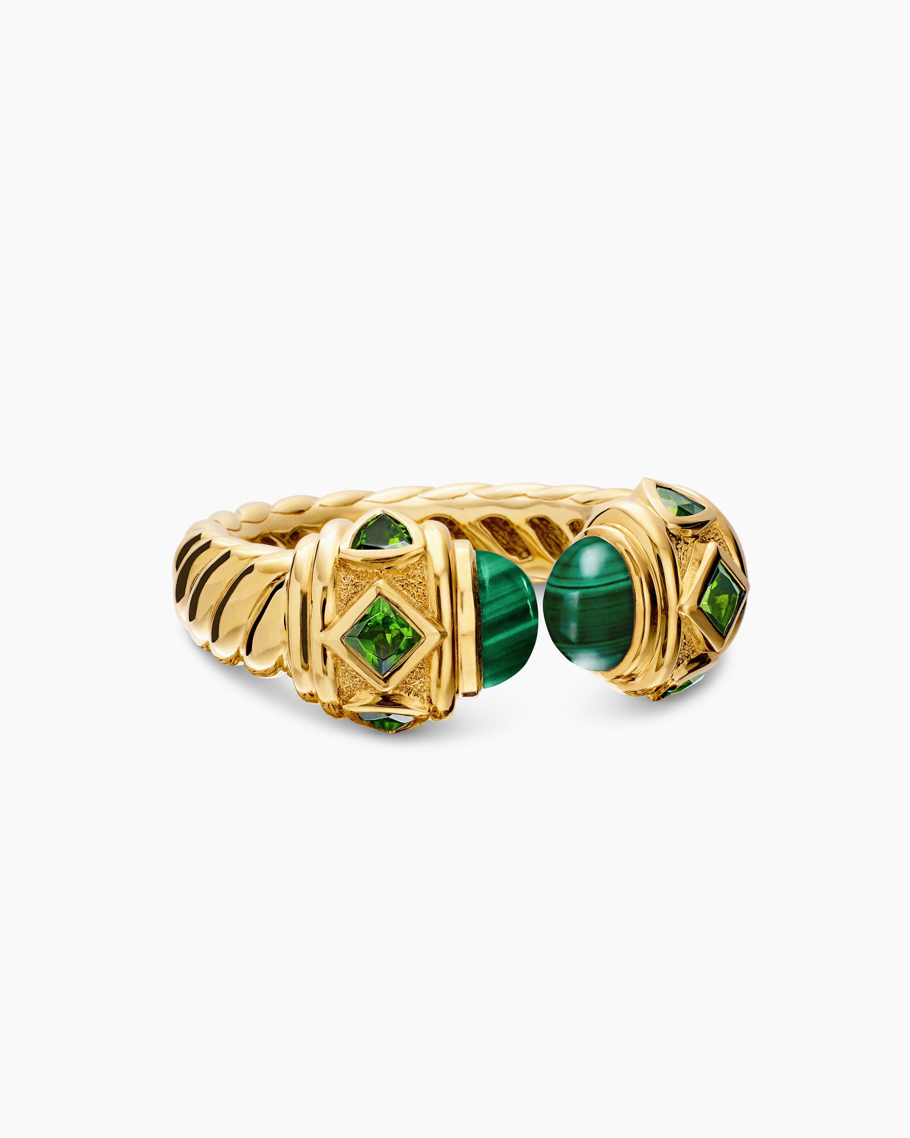 Renaissance Color Ring in 18K Yellow Gold with Malachite and Tsavorites, 10mm