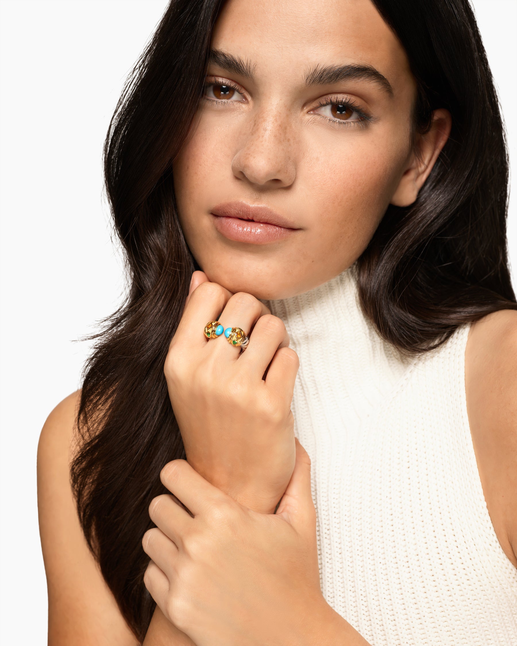 Renaissance Color Ring in Sterling Silver with 14K Yellow Gold, Turquoise, Madeira Citrine and Tsavorites, 10mm - Image 2