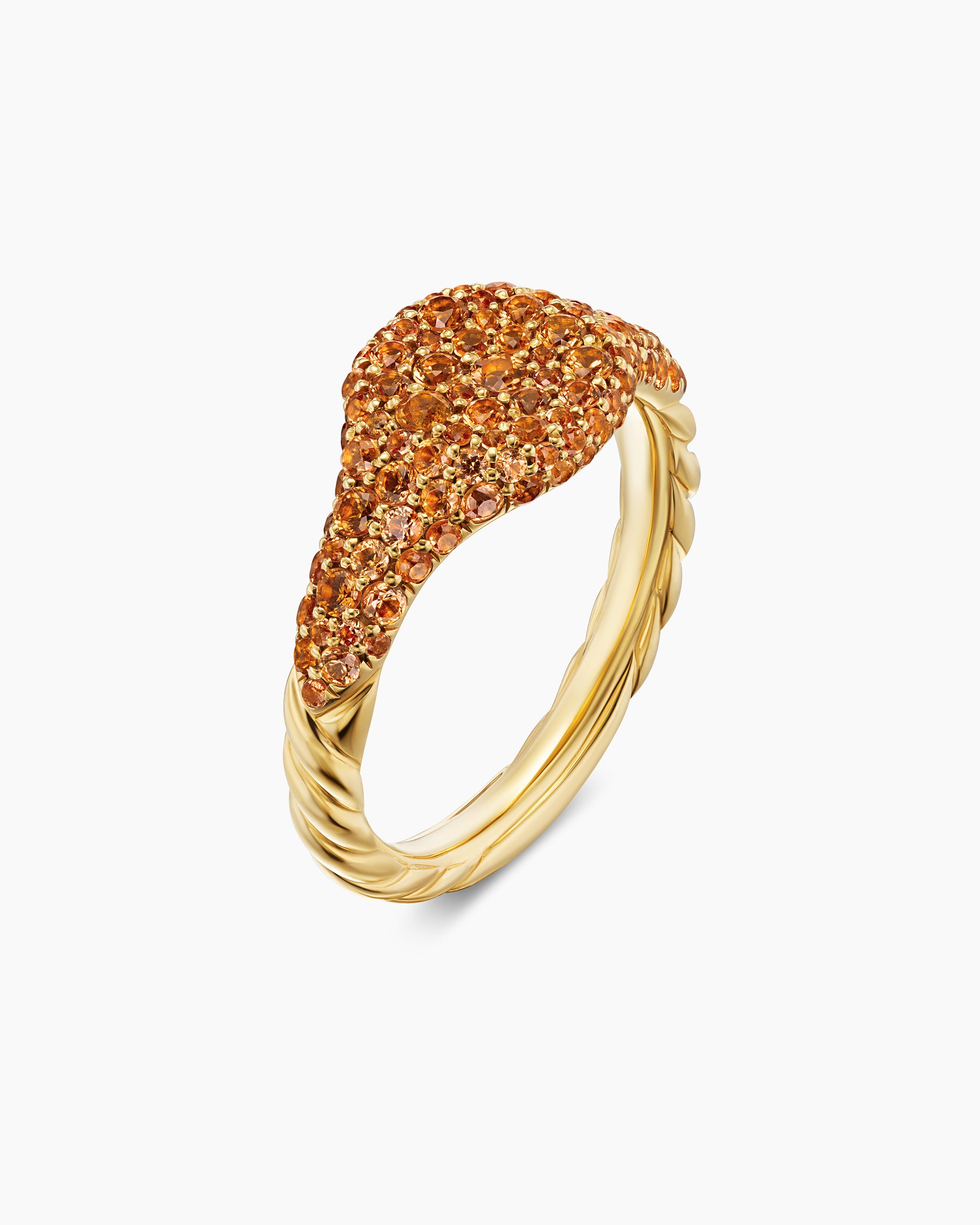 Alternative view of Petite Pavé Pinky Ring in 18K Yellow Gold with Orange Sapphires, 7mm