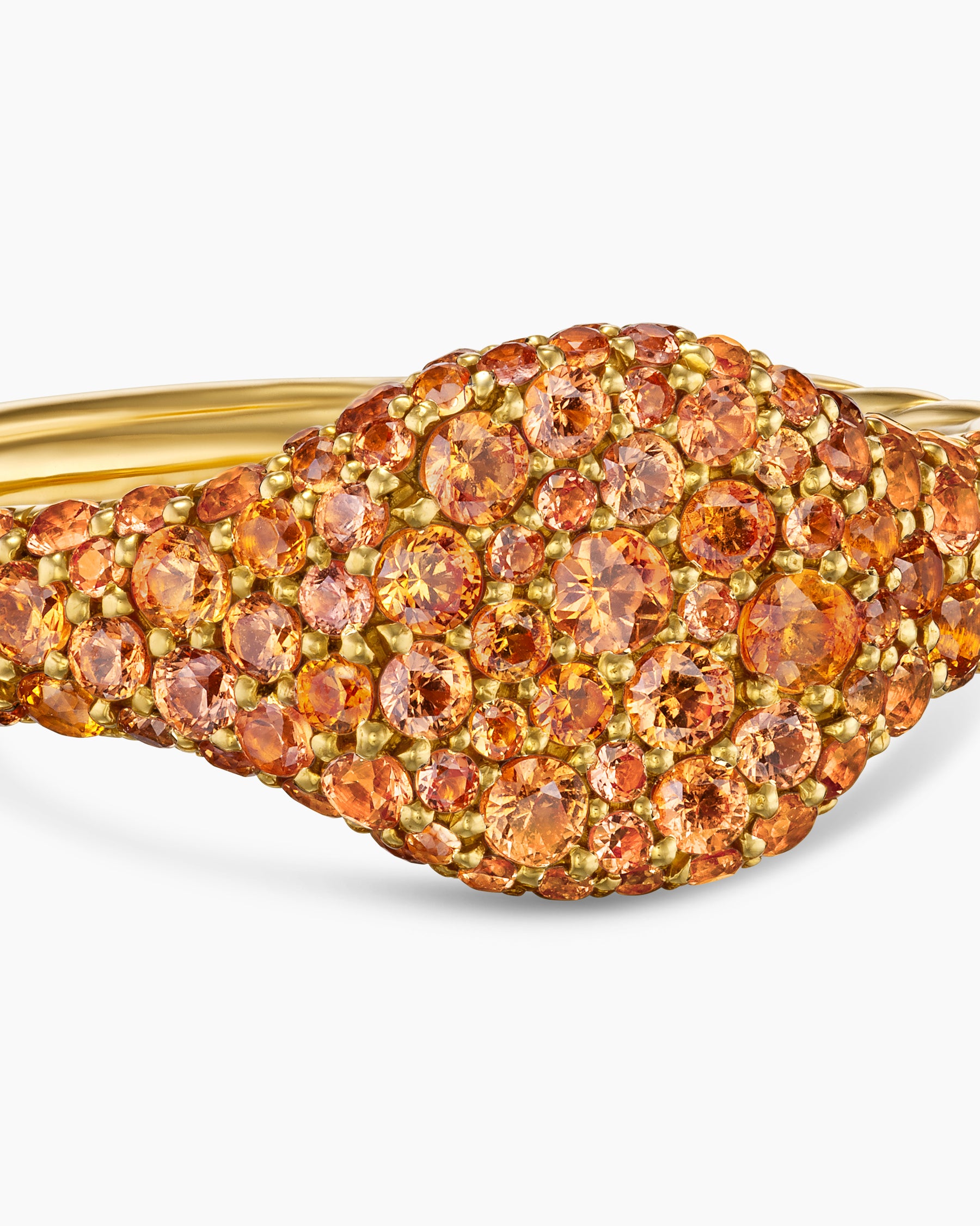 Petite Pavé Pinky Ring in 18K Yellow Gold with Orange Sapphires, 7mm - Image 4