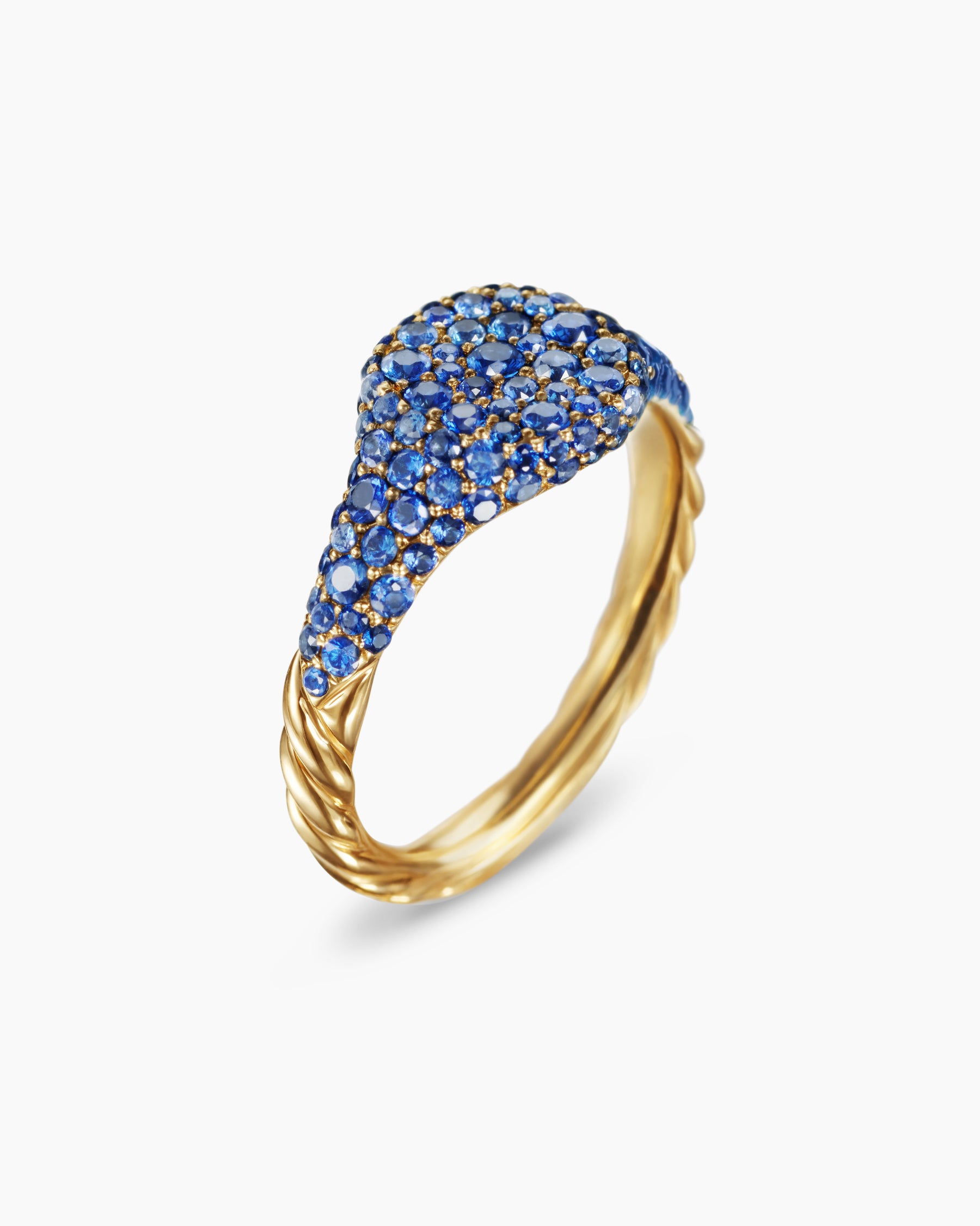 Petite Pavé Pinky Ring in 18K Yellow Gold with Sapphires, 7mm - Image 3