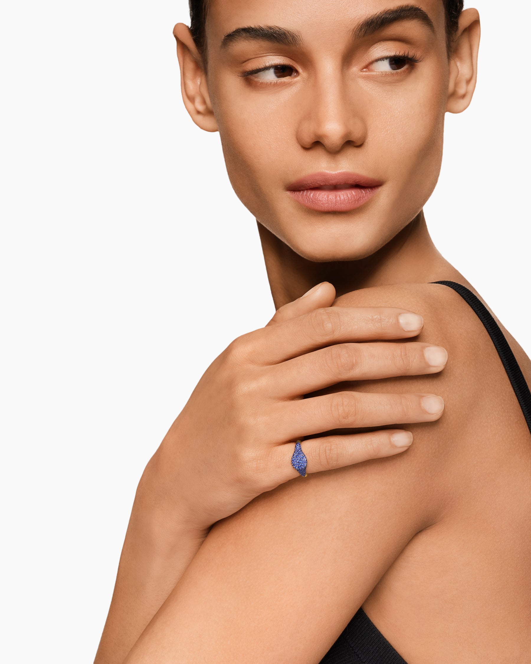 Petite Pavé Pinky Ring in 18K Yellow Gold with Sapphires, 7mm - Image 2