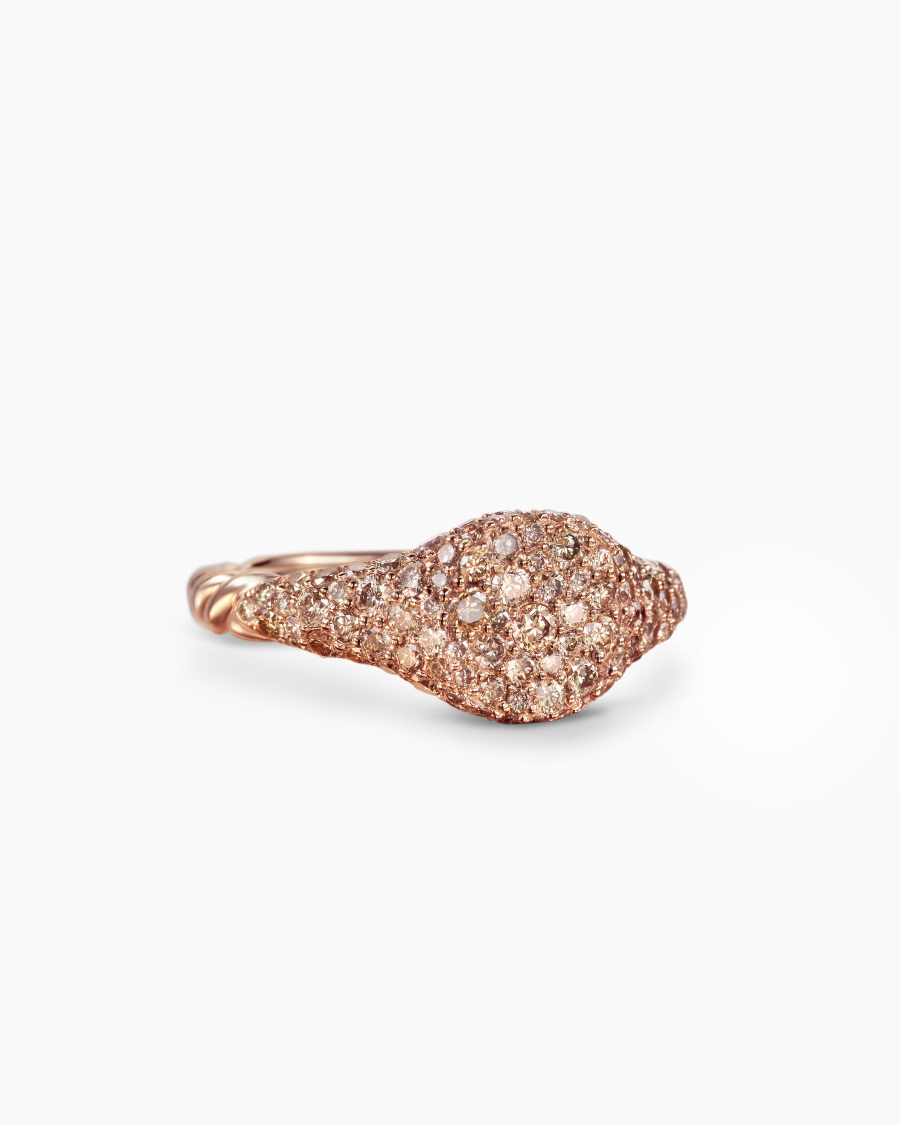 Petite Pavé Pinky Ring in 18K Rose Gold with Cognac Diamonds, 7mm