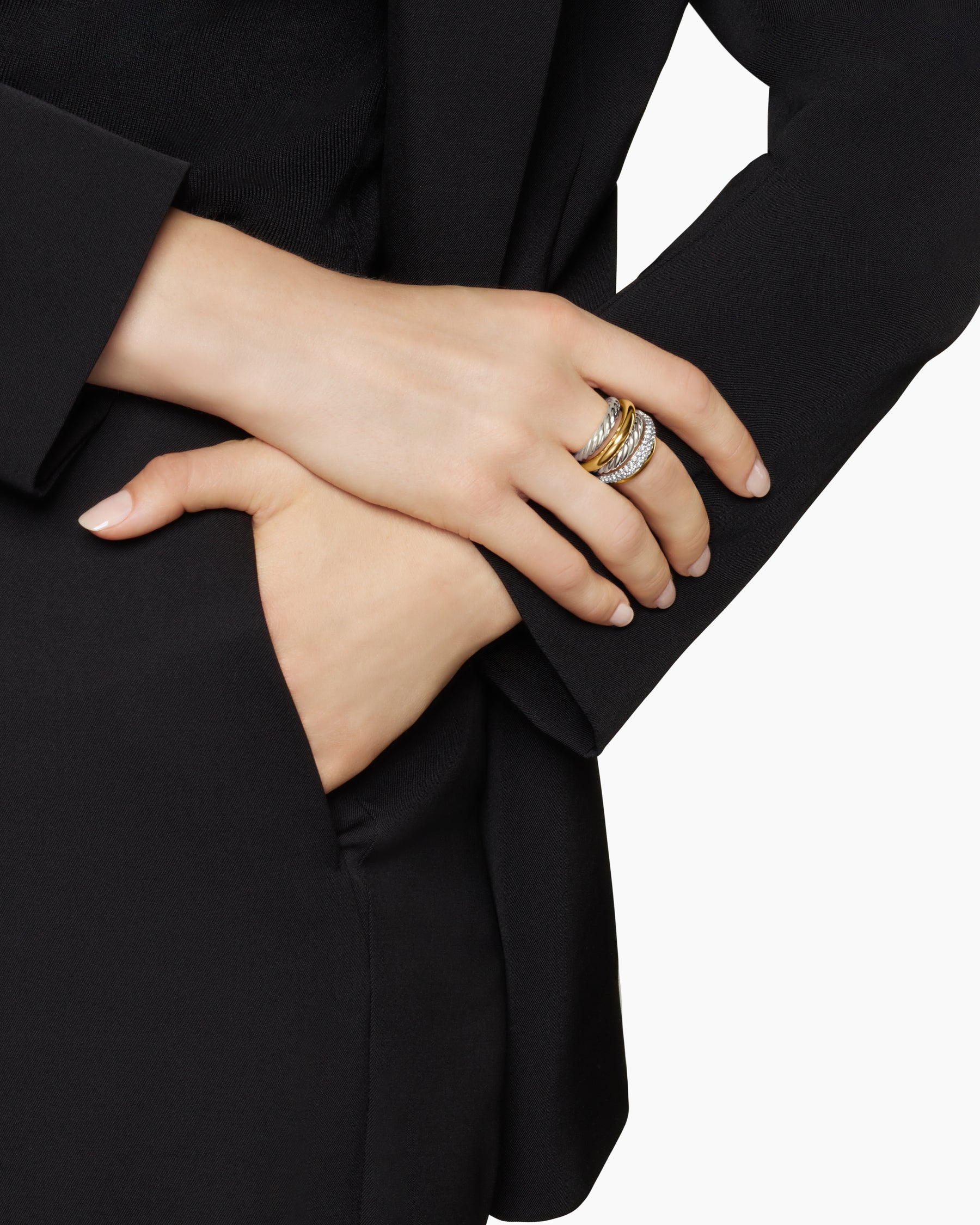DY Mercer Multi Row Ring in Sterling Silver with 18K Yellow Gold and Diamonds, 21mm - Image 2