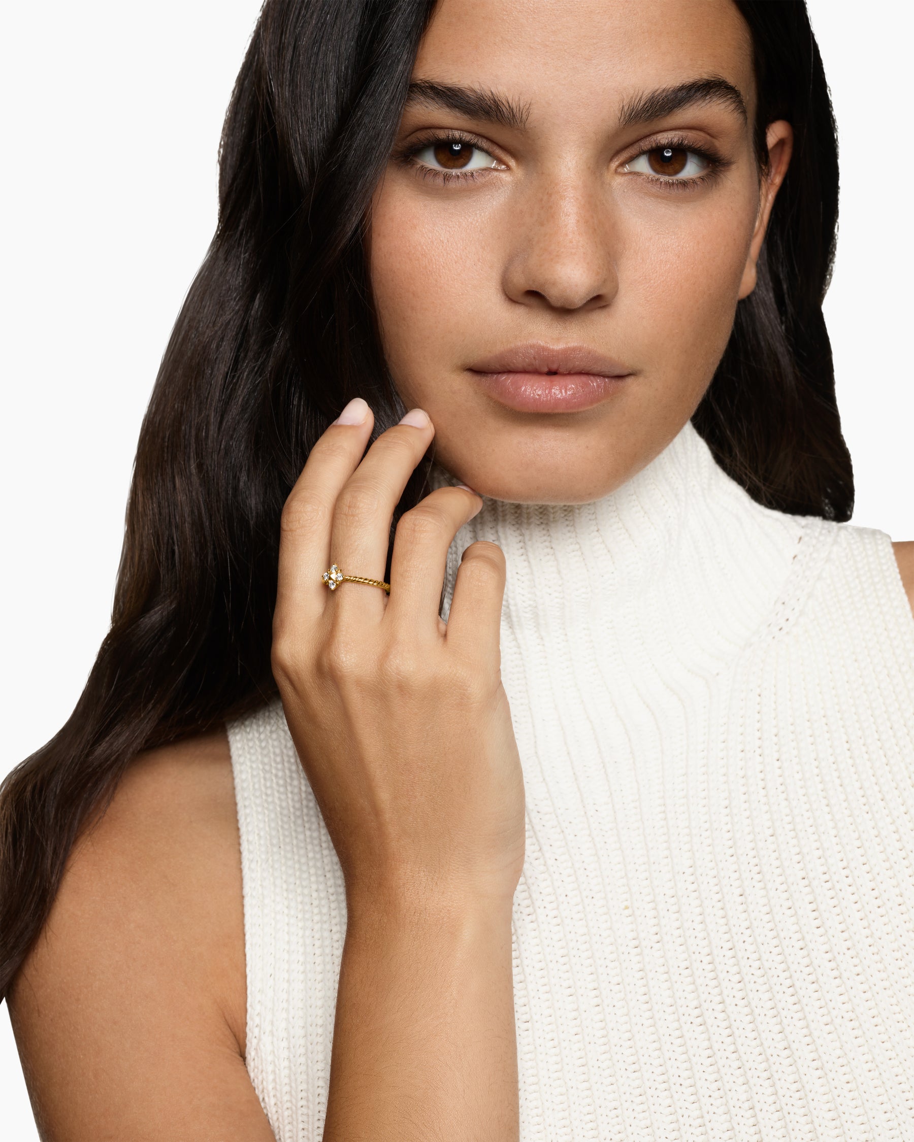 Petite Modern Renaissance Pyramid Ring in 18K Yellow Gold with Diamonds, 6.2mm - Image 2