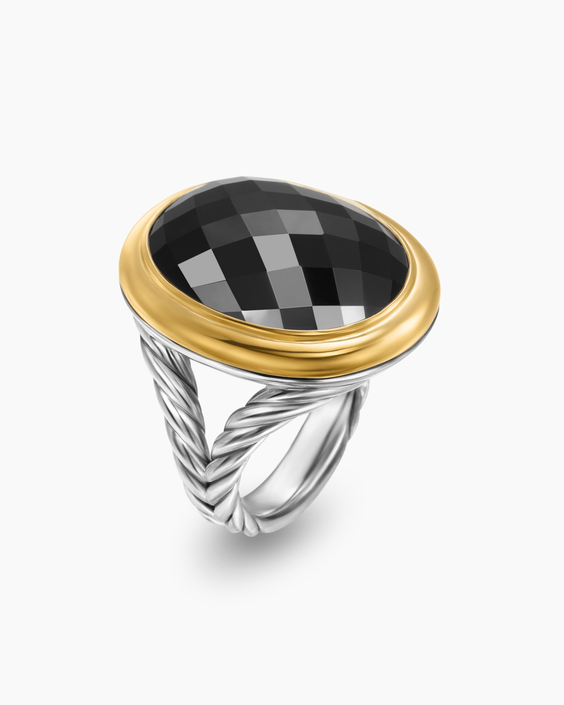 Albion Oval Ring in Sterling Silver with 18K Yellow Gold and Black Onyx, 21mm - Image 3