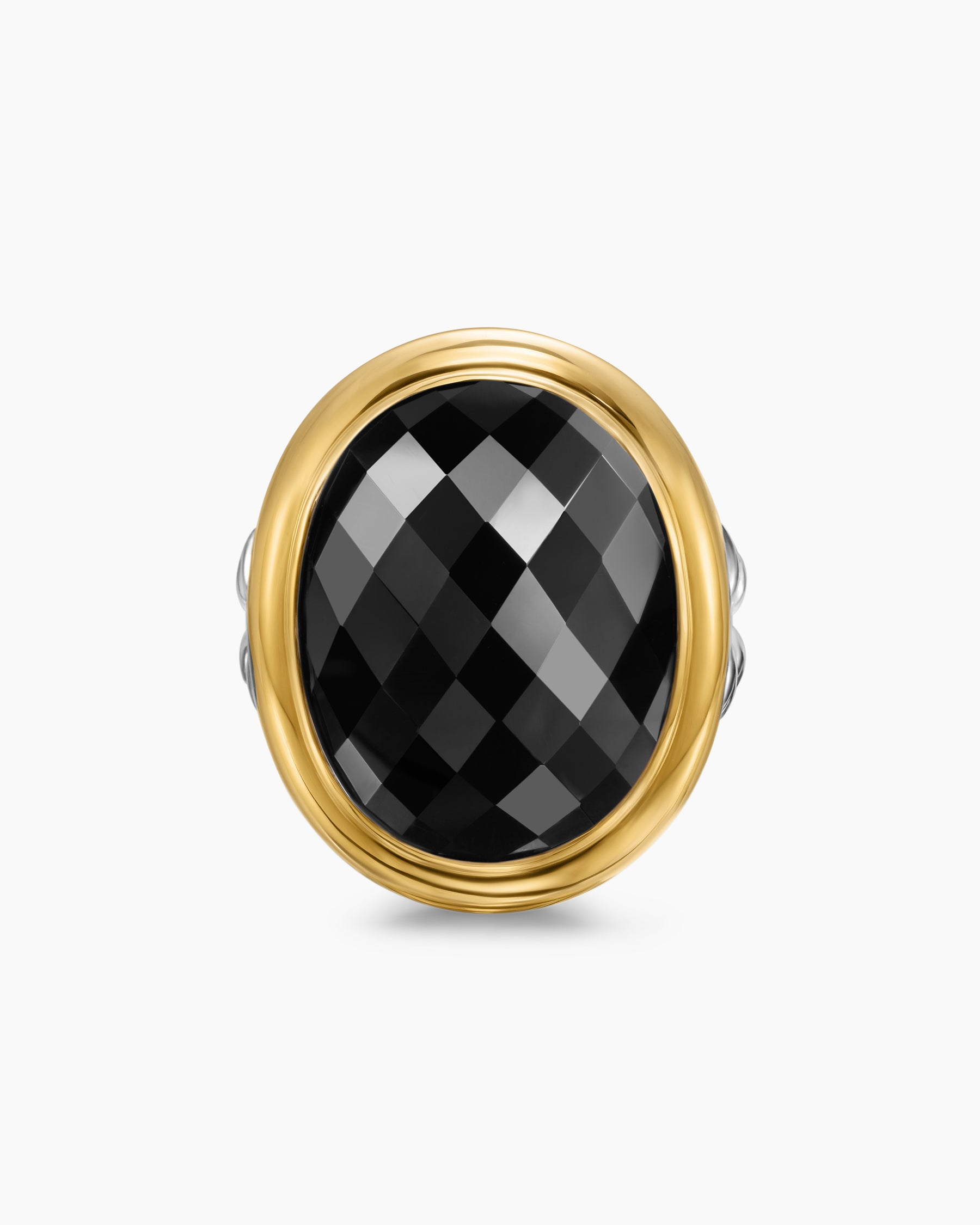 Albion Oval Ring in Sterling Silver with 18K Yellow Gold and Black Onyx, 21mm - Image 4